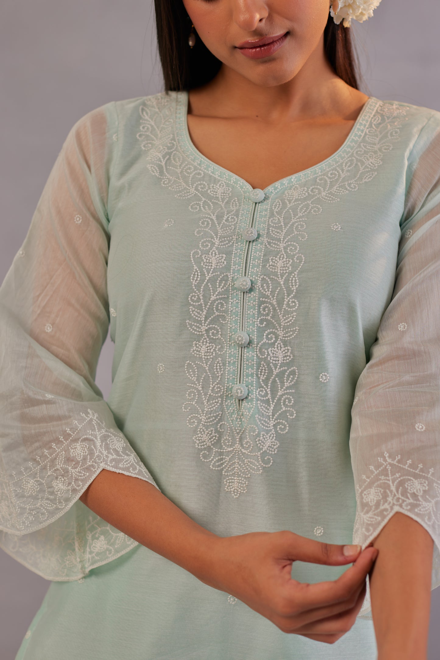 Sadabahaar - Mint Green Embroidered Suit Set.