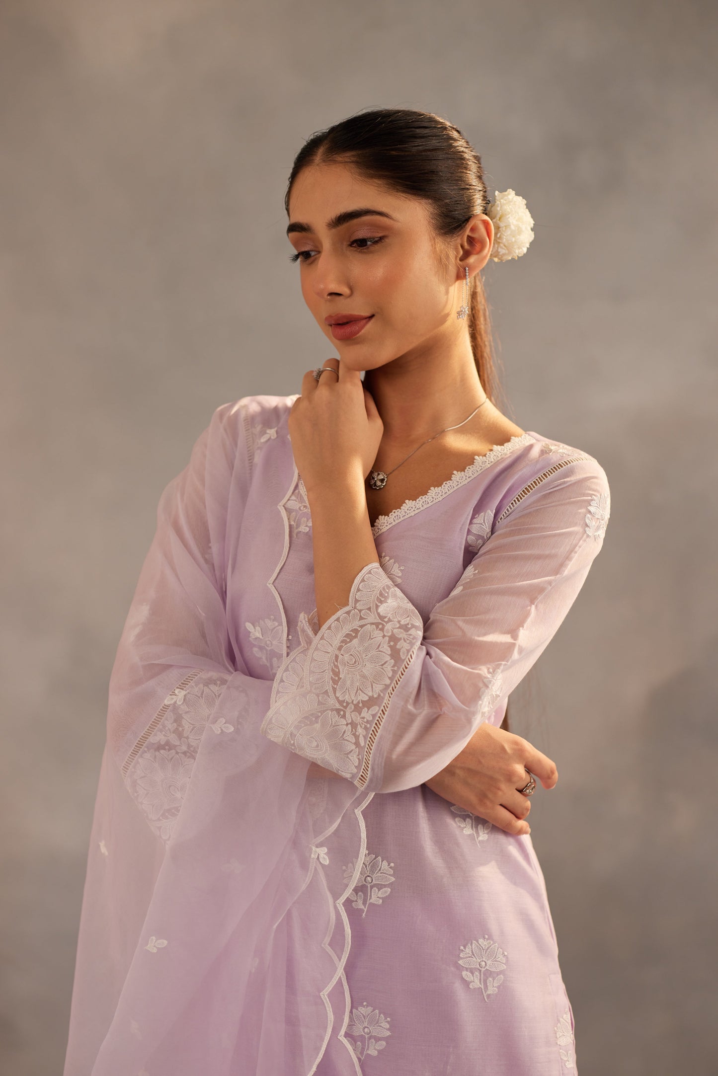 Mehreen Pirzada in Gul - Lavender Embroidered Suit Set.
