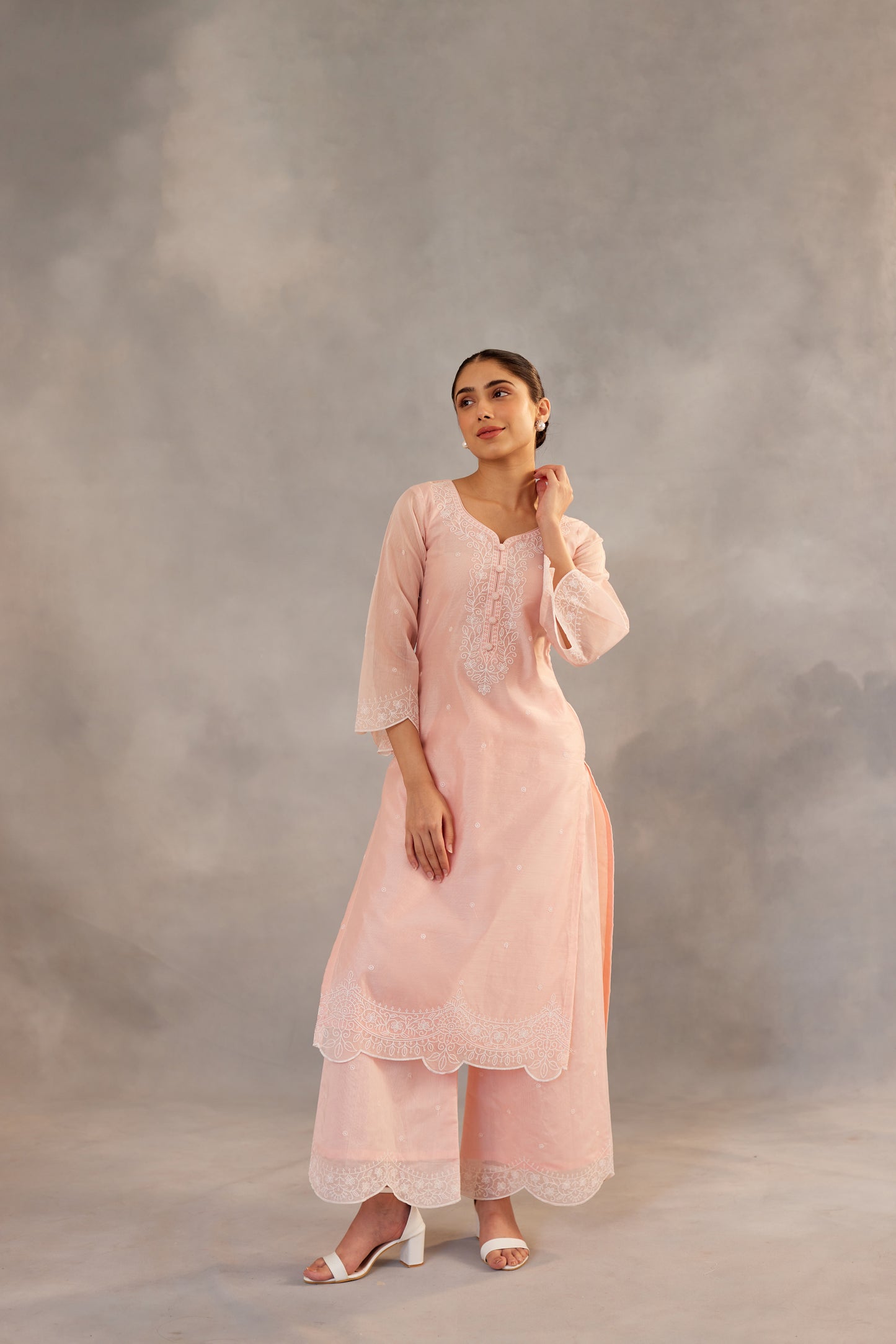 Kamal - Peach Embroidered Suit Set.