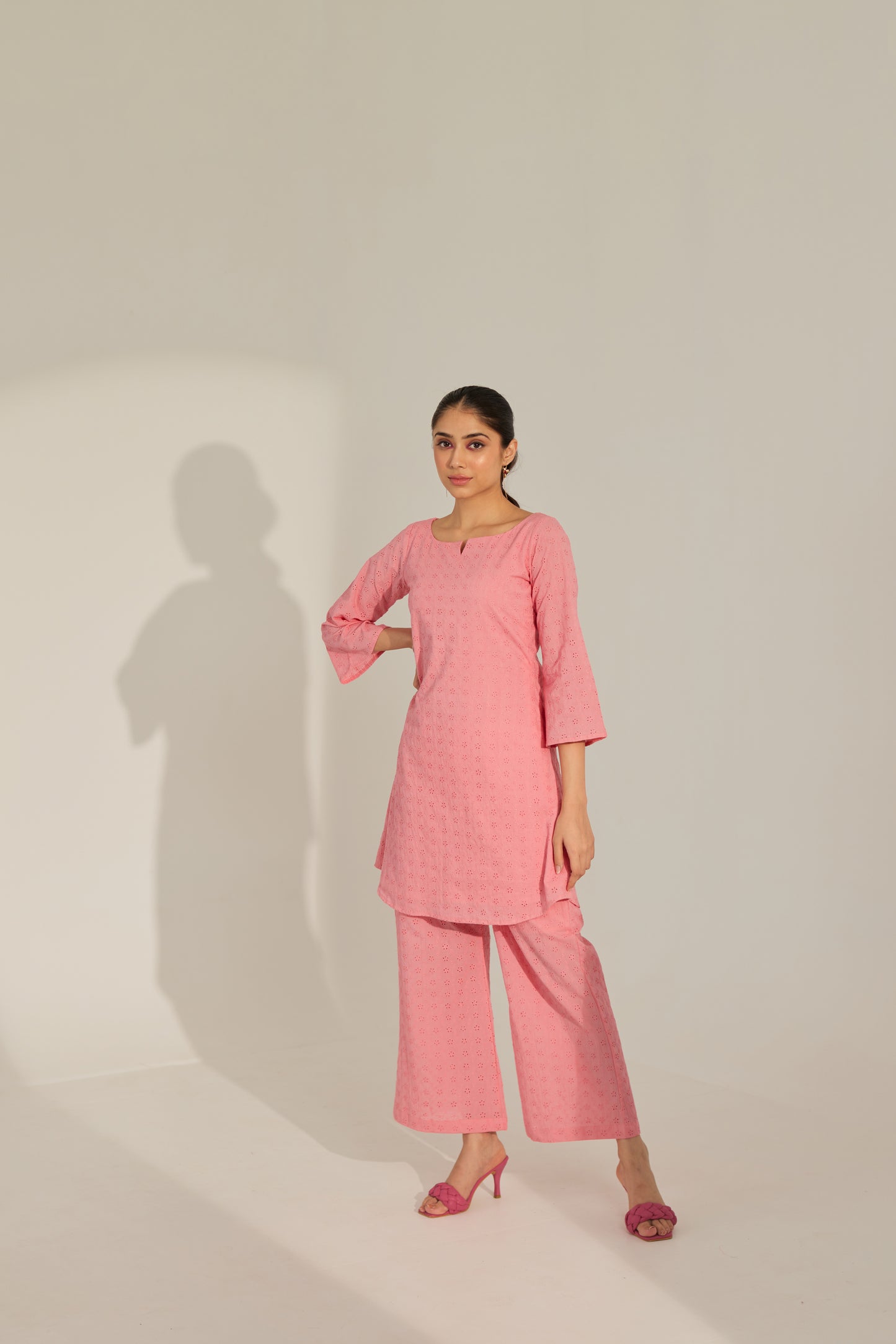 Pink Chikankari Summer Co-ord Set.