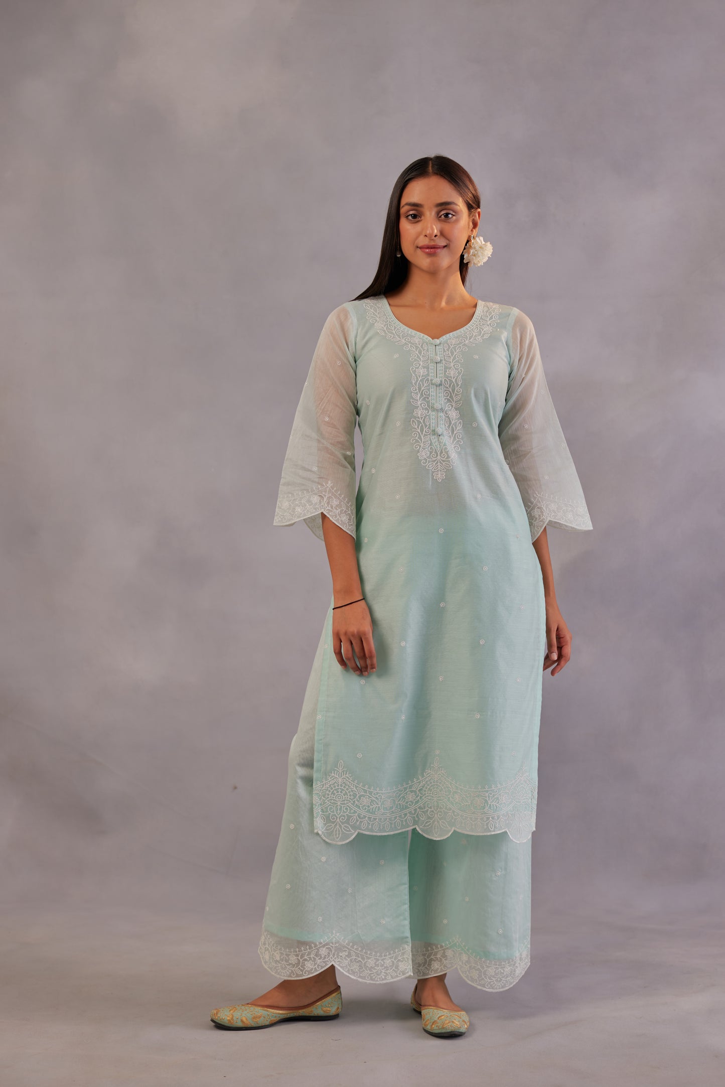 Sadabahaar - Mint Green Embroidered Suit Set.