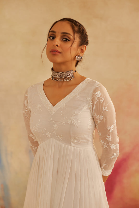 Aseem Ivory White Embroidered Anarkali Gown Set