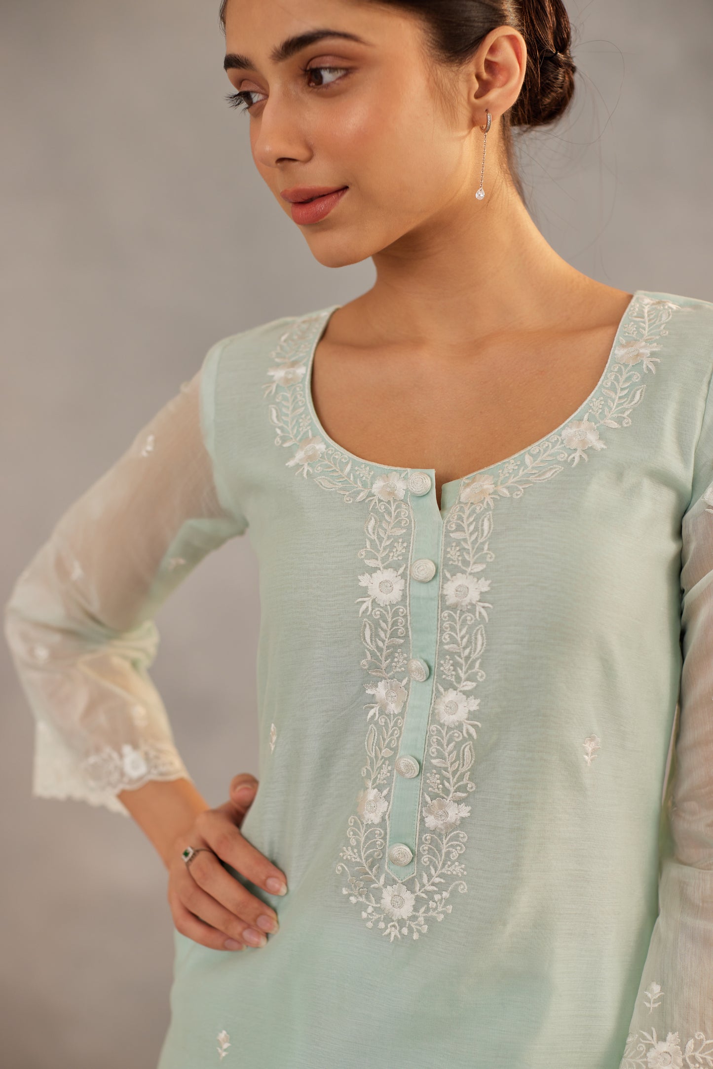 Savani - Mint Green Embroidered Suit Set.