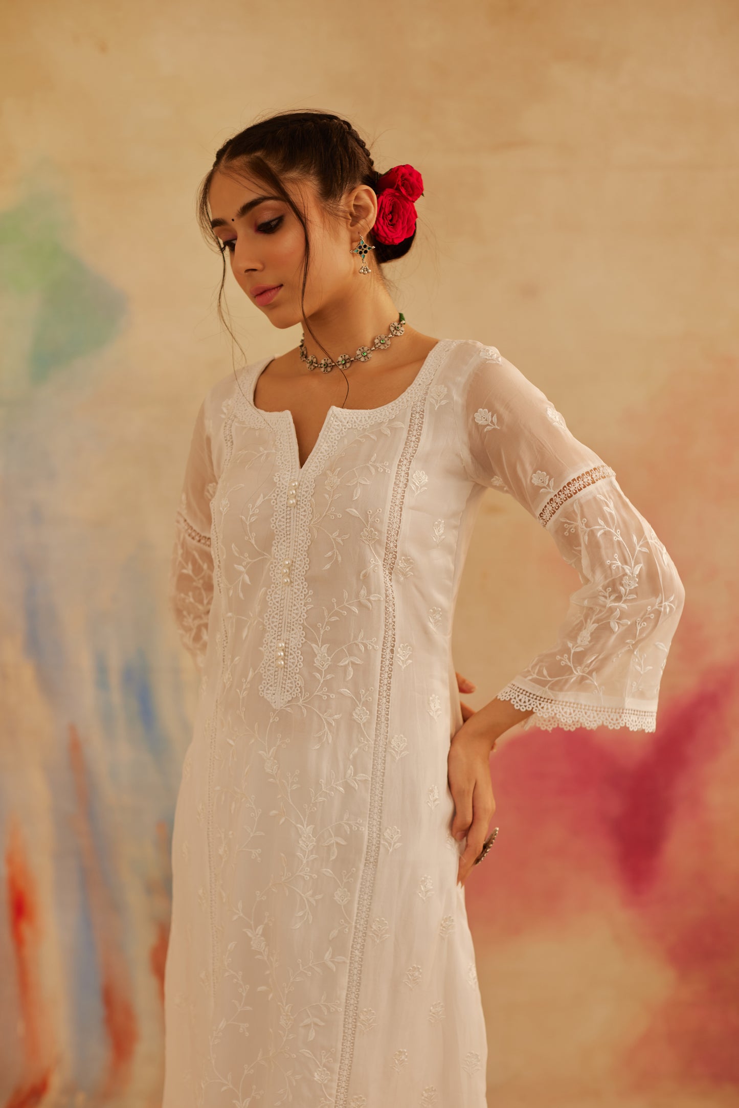 Aseem Ivory White Embroidered A-Line Suit Set