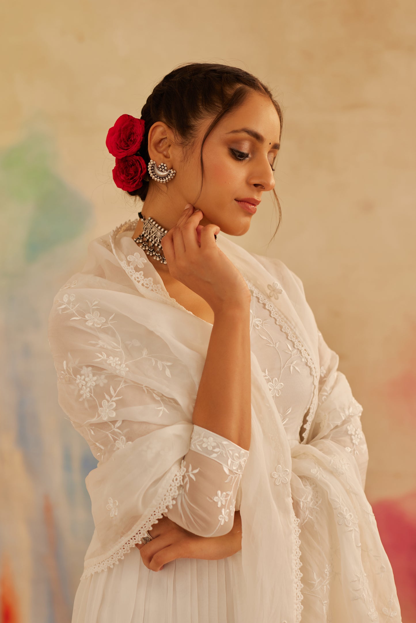 Aseem Ivory White Embroidered Anarkali Gown Set
