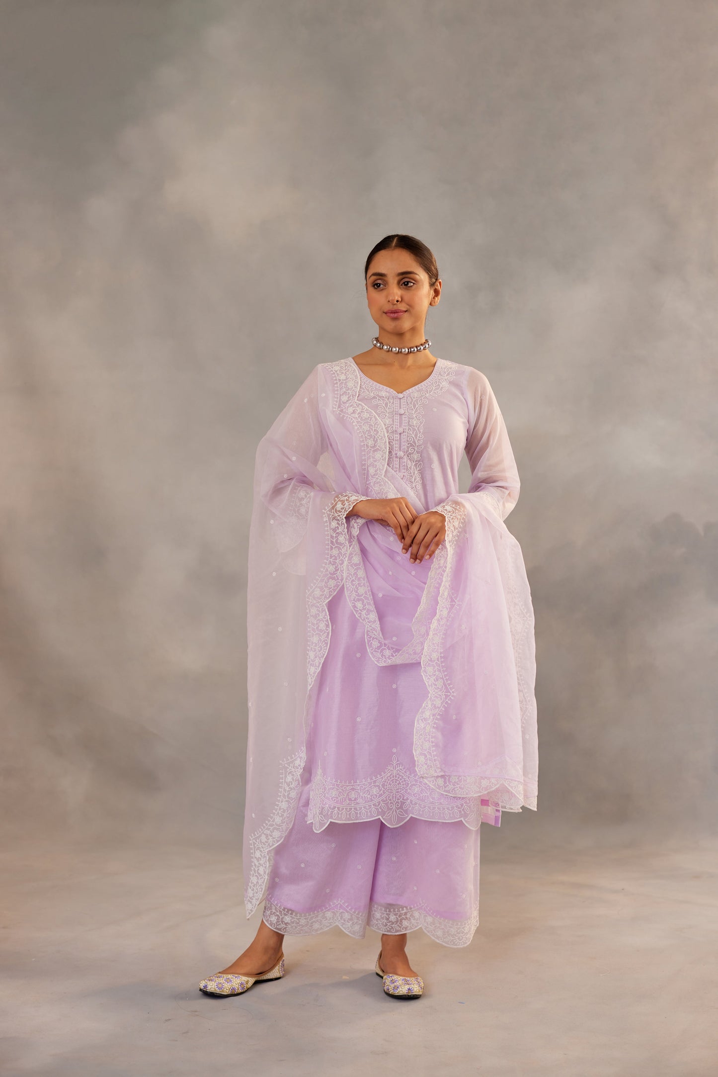 Karishma Kotak in Kesar - Lavender Embroidered Suit Set.