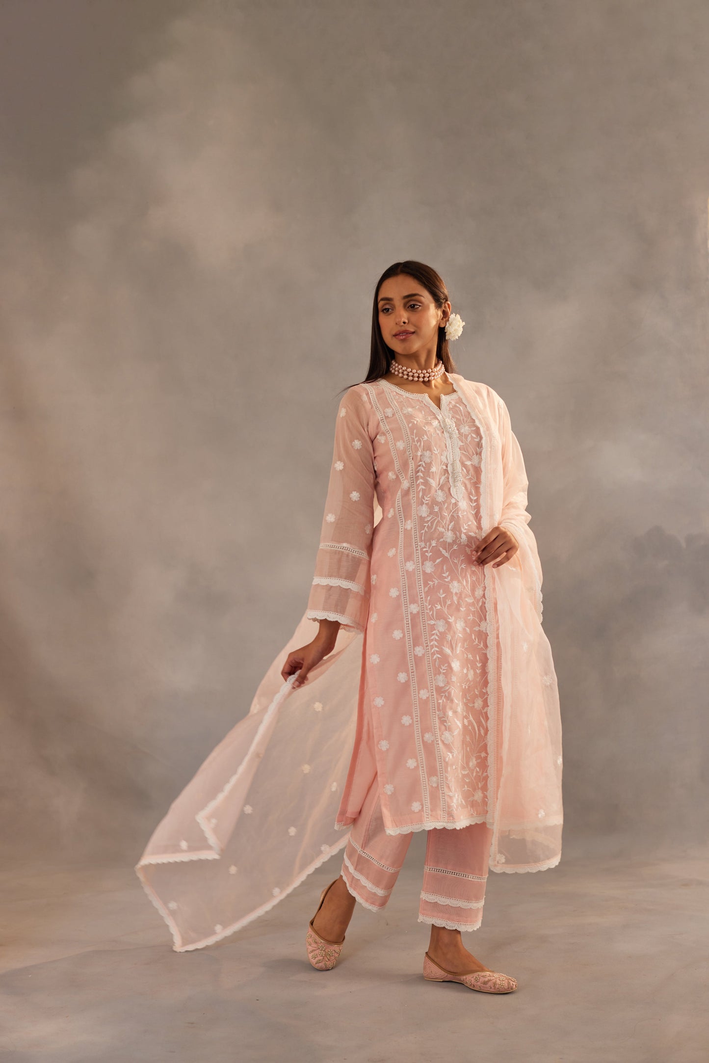 Gauahar Khan in Gulbagh - Peach Embroidered Suit Set.