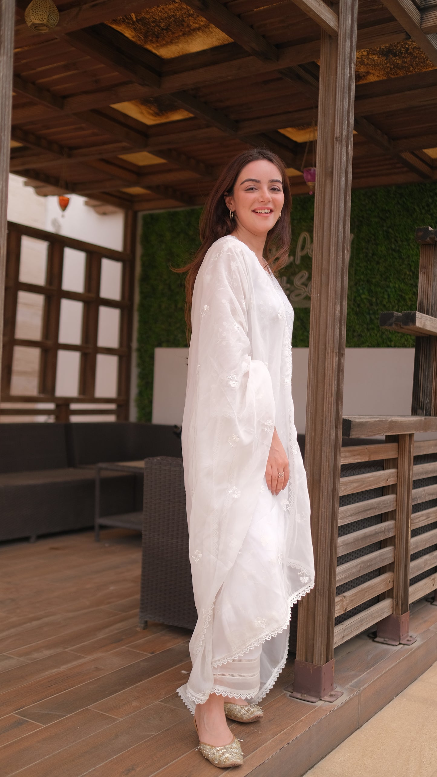 Simran Sethi in Aseem Ivory White Embroidered Straight Suit Set