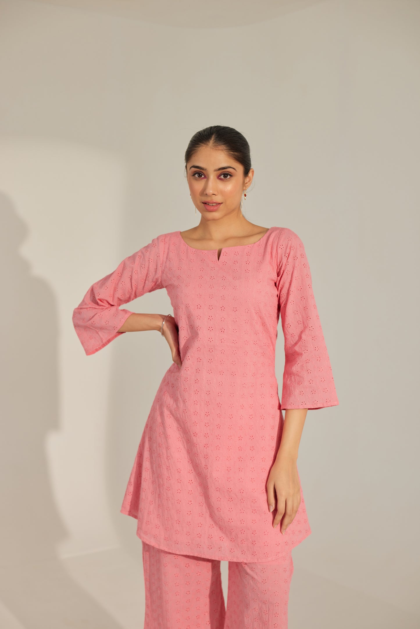 Pink Chikankari Summer Co-ord Set.