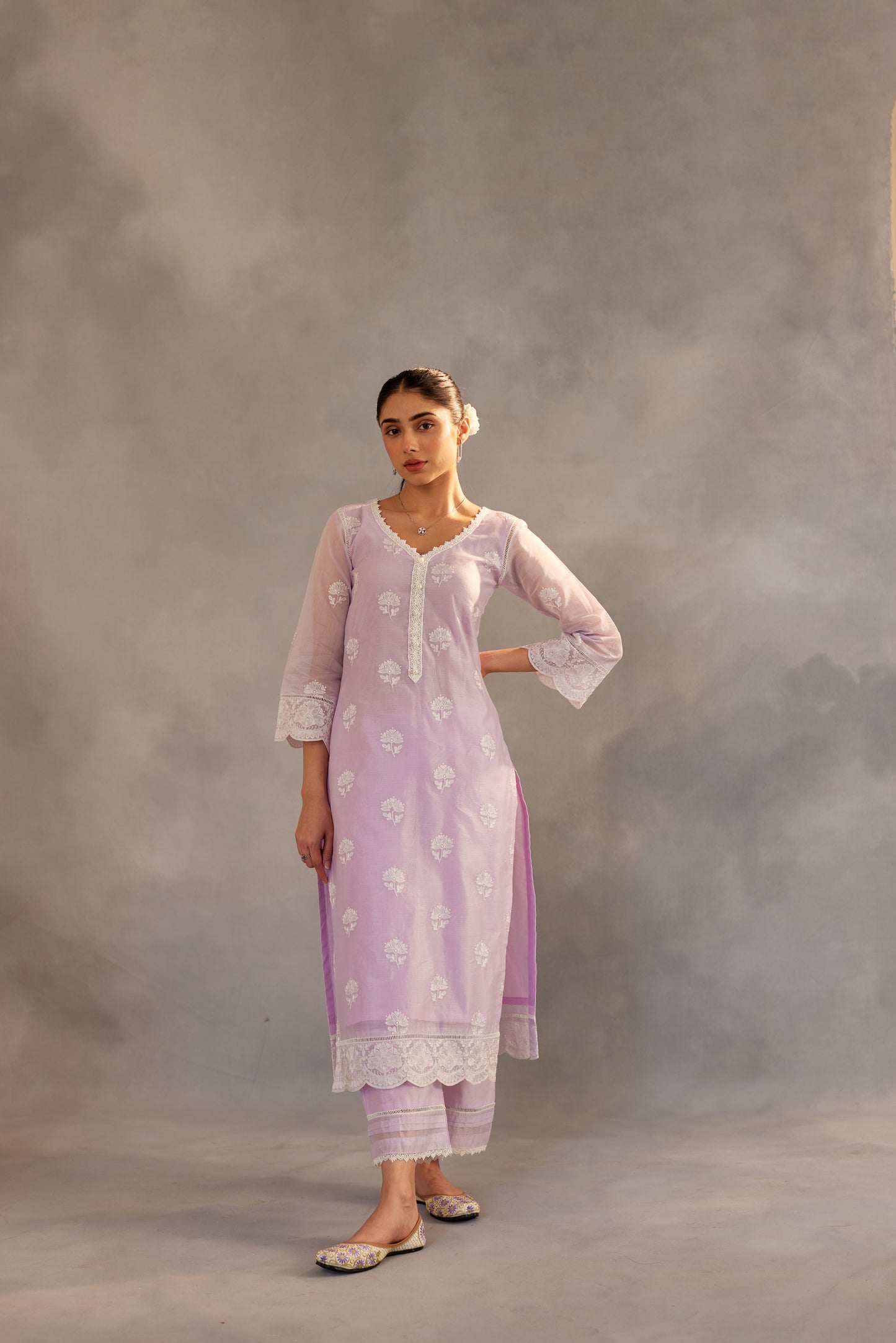 Gul - Lavender Embroidered Suit Set.