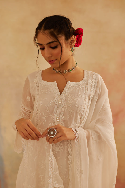 Aseem Ivory White Embroidered A-Line Suit Set
