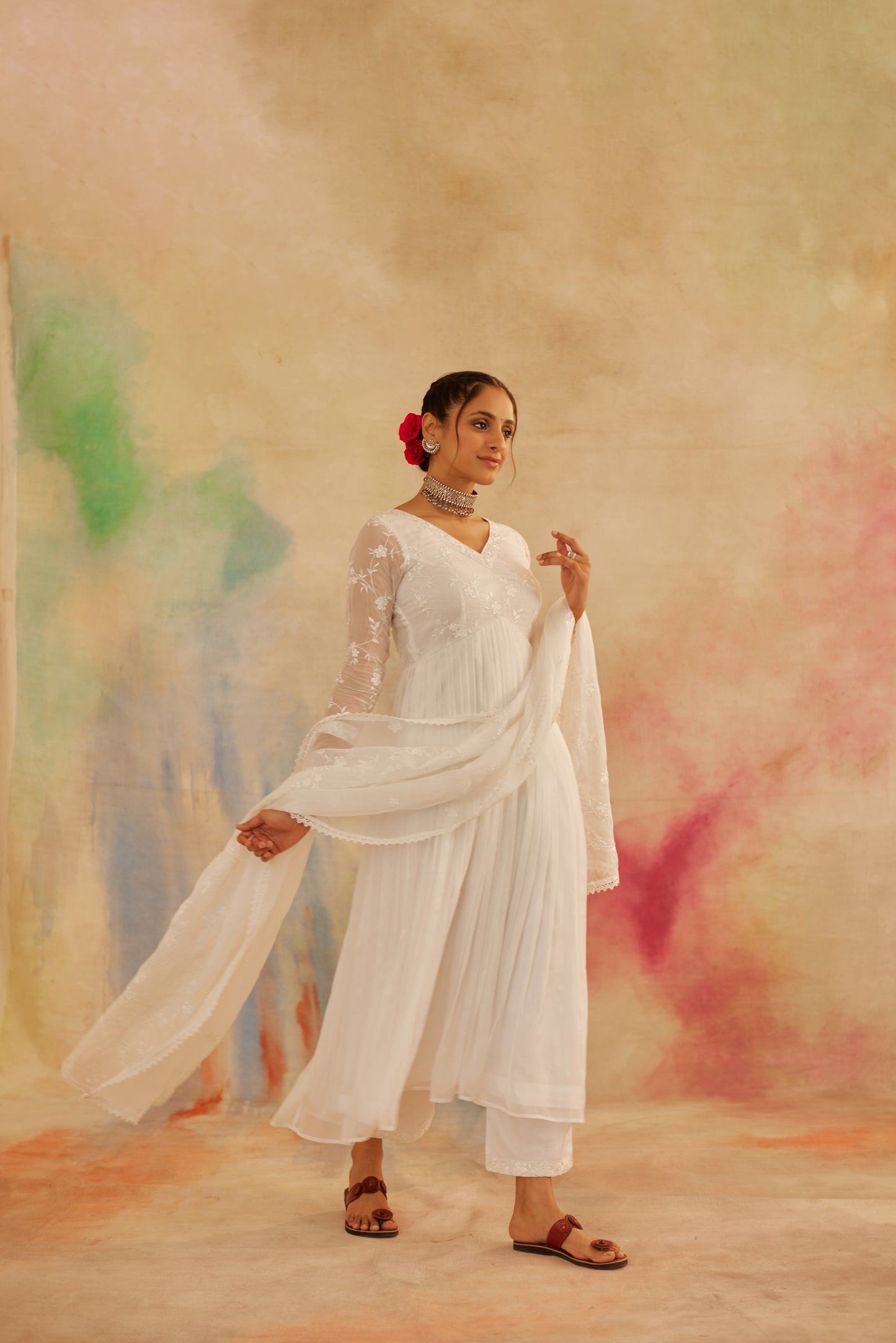 Aseem Ivory White Embroidered Anarkali Gown Set