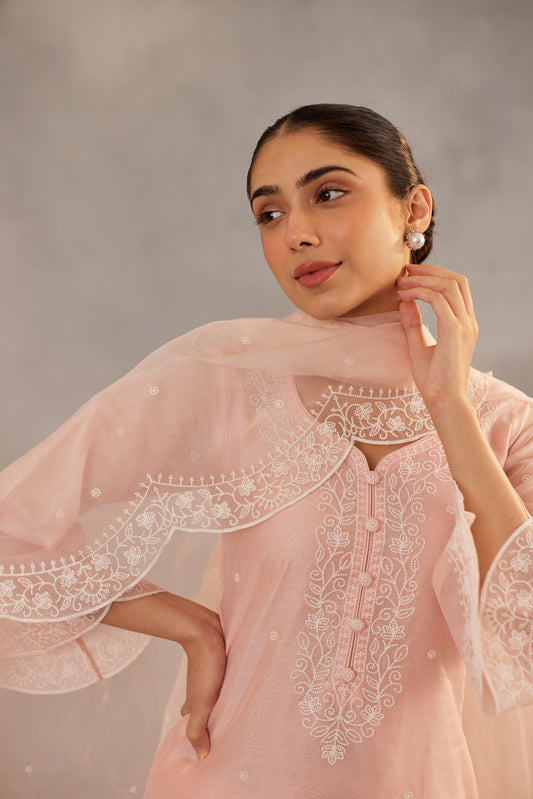 Kamal - Peach Embroidered Suit Set.