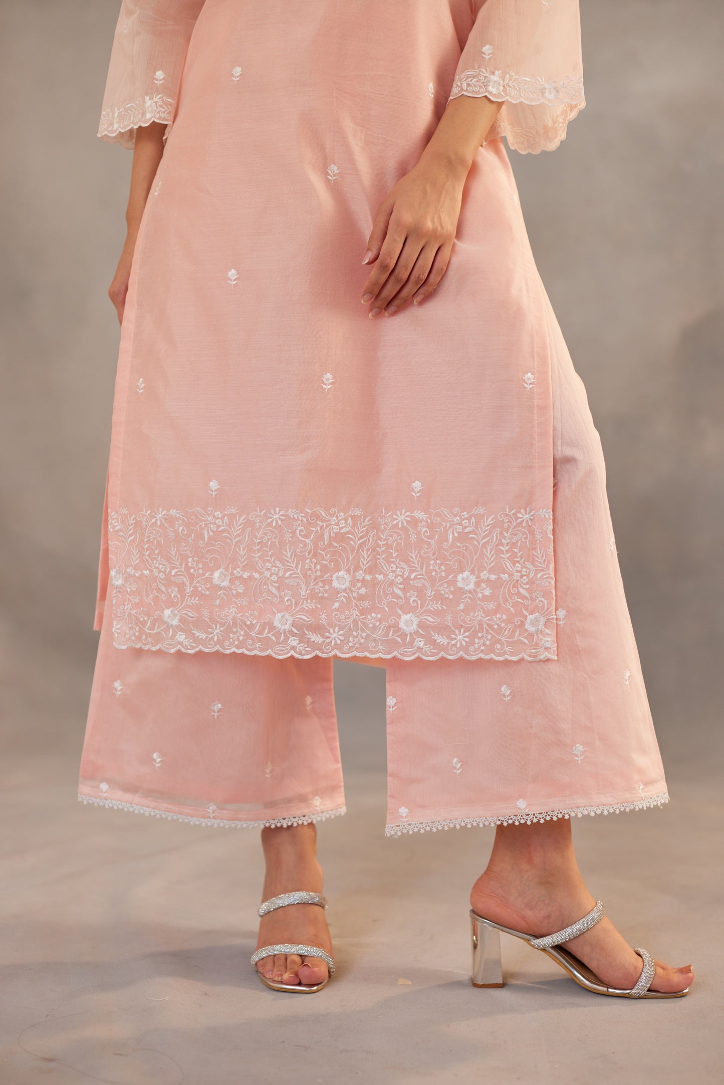 Pranutan Bahl in Nargis - Peach Embroidered Suit Set.