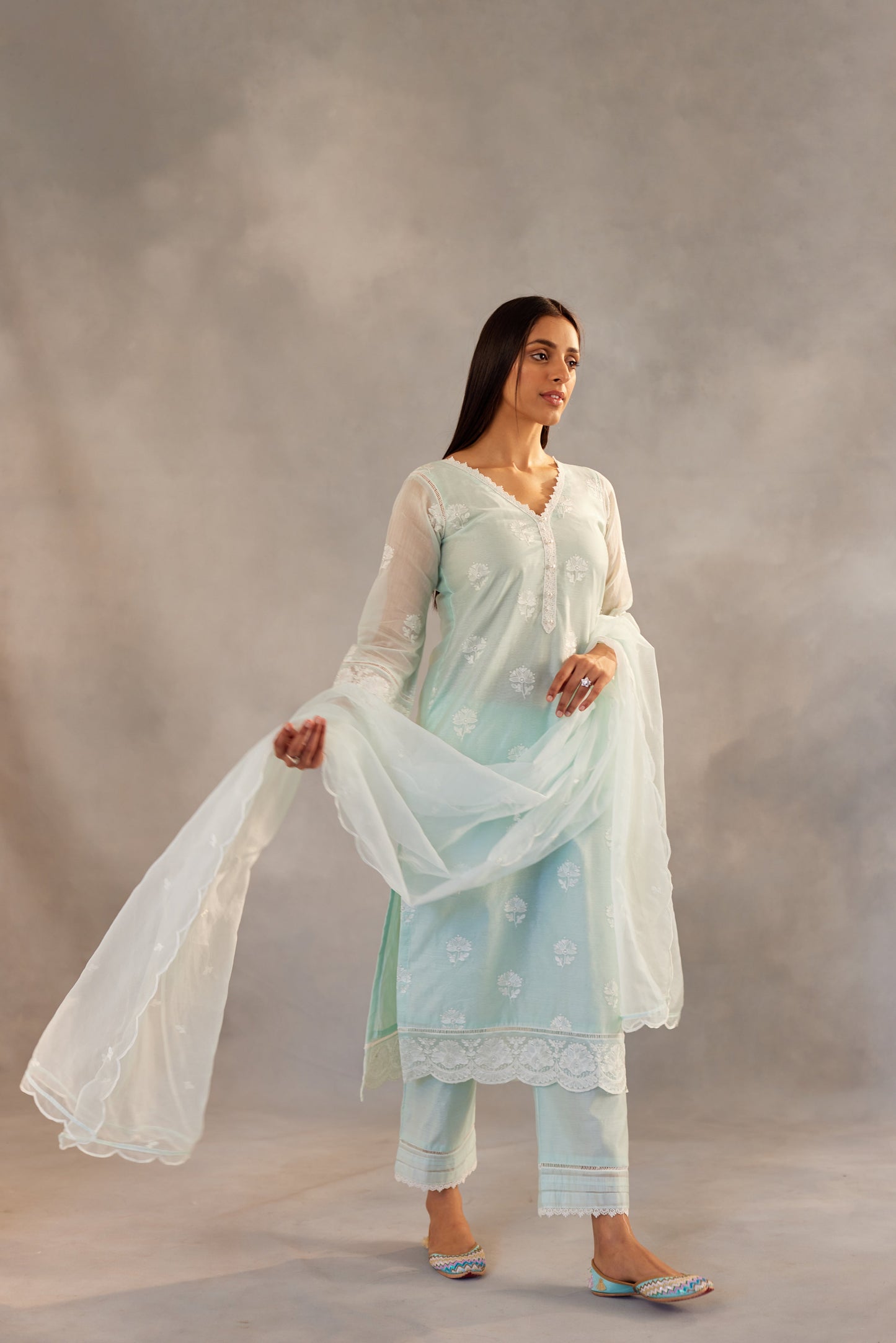 Shivani Pancholi in Neelkamal - Mint Green Embroidered Suit Set.