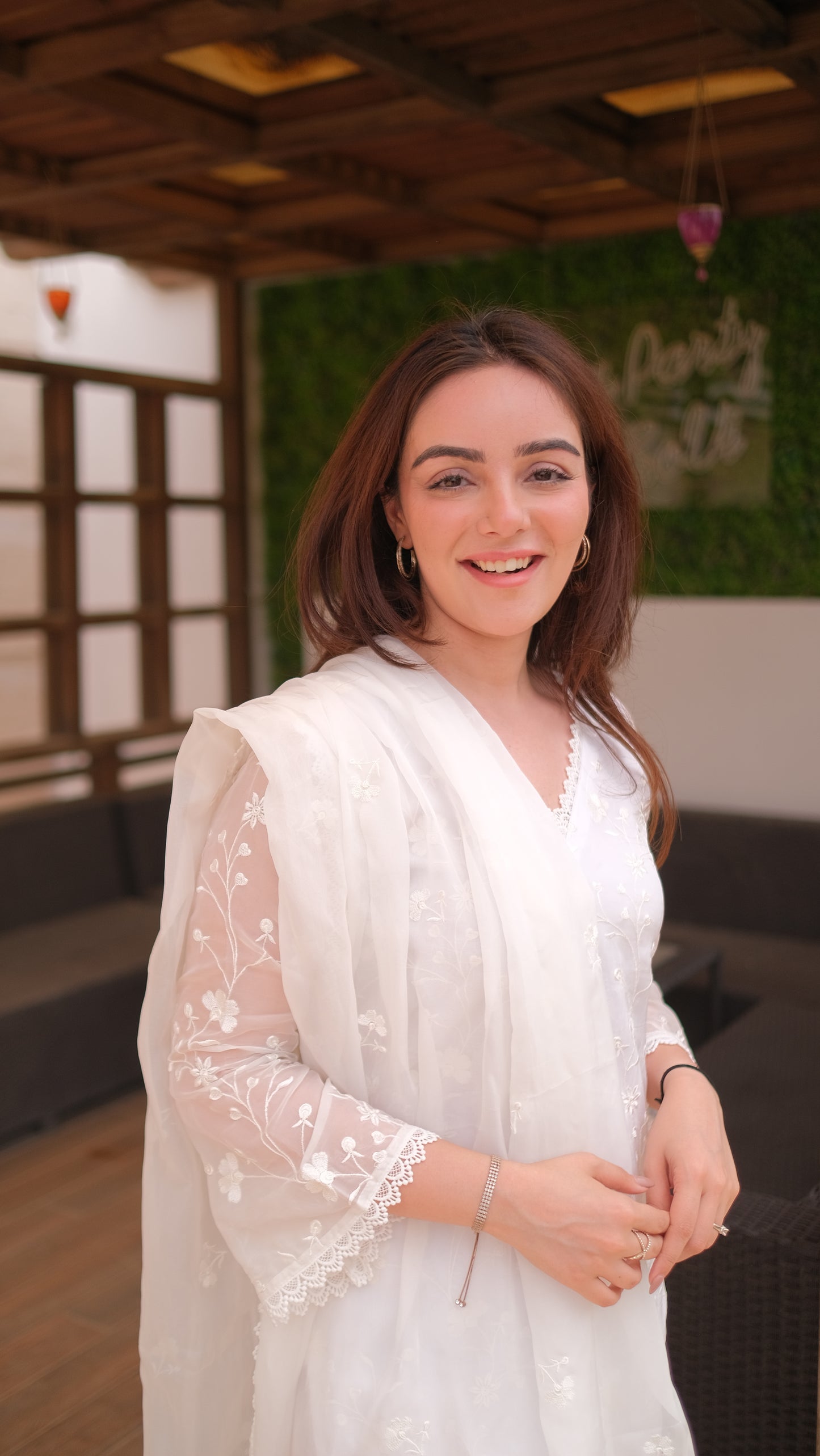 Simran Sethi in Aseem Ivory White Embroidered Straight Suit Set