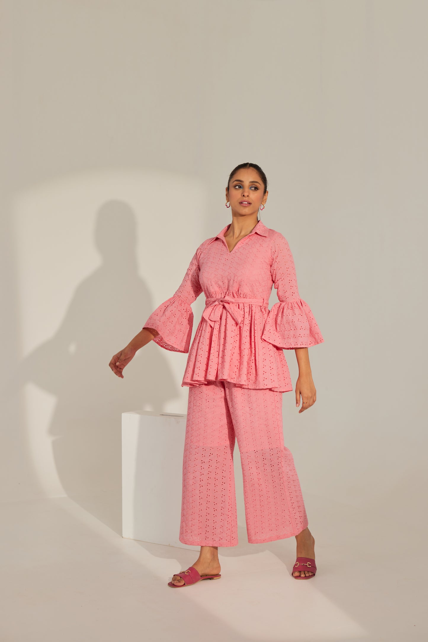 Pink Chikankari Summer Co-ord Set.