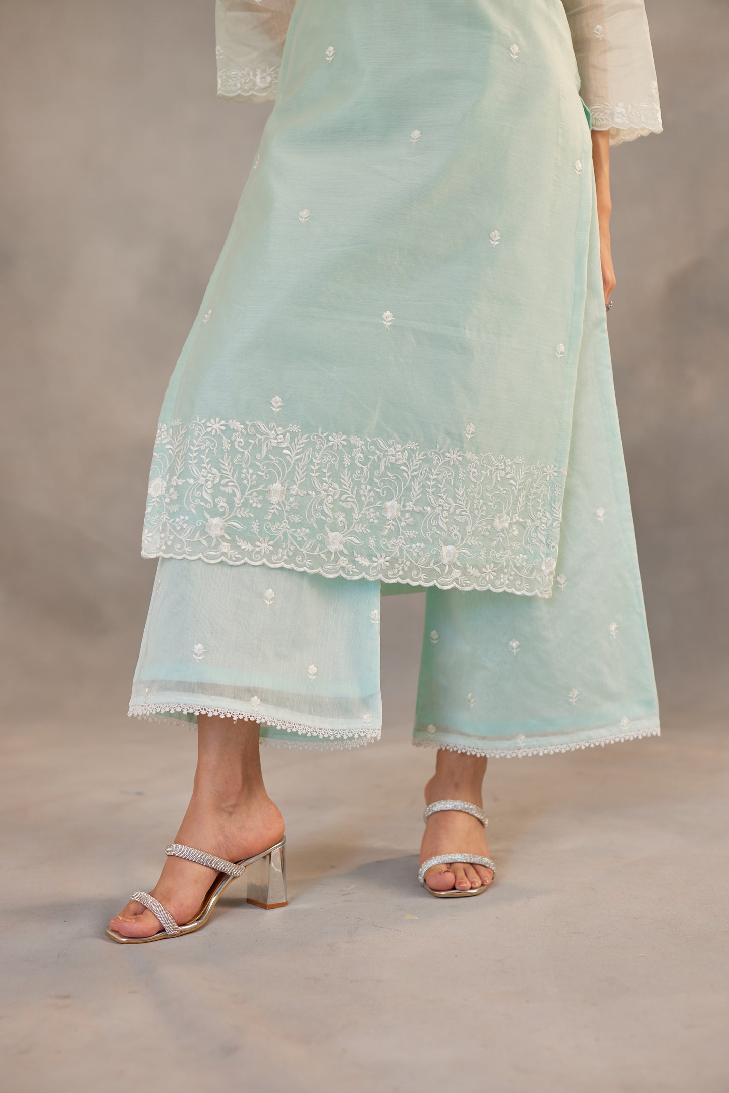 Savani - Mint Green Embroidered Suit Set.