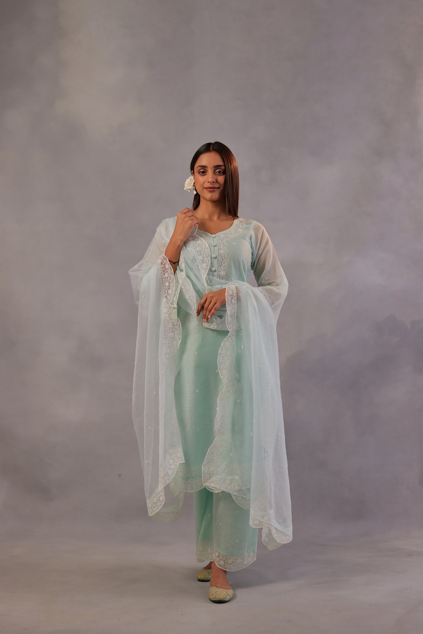 Sadabahaar - Mint Green Embroidered Suit Set.