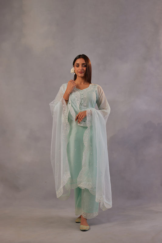 Sadabahaar - Mint Green Embroidered Suit Set.