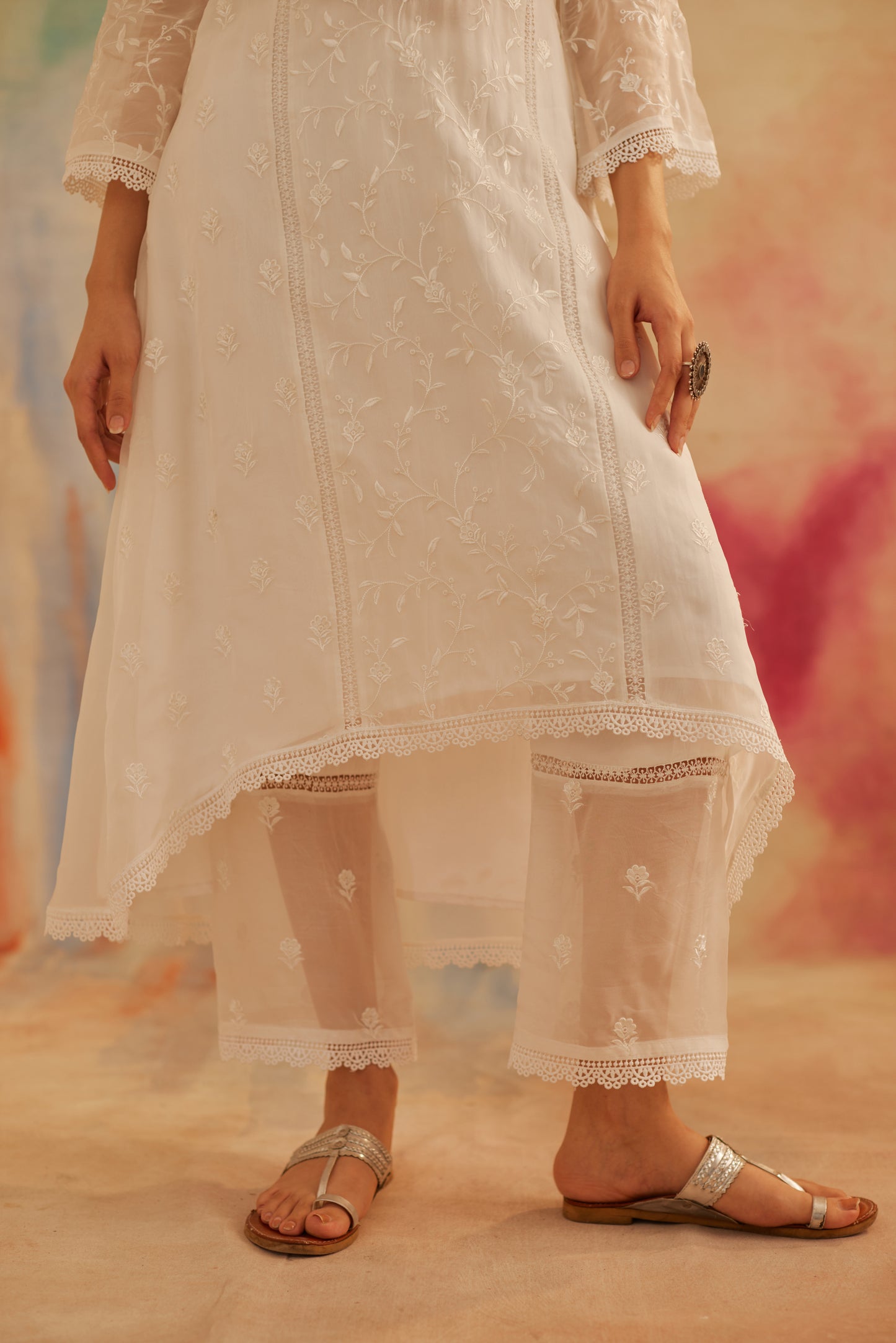 Aseem Ivory White Embroidered A-Line Suit Set