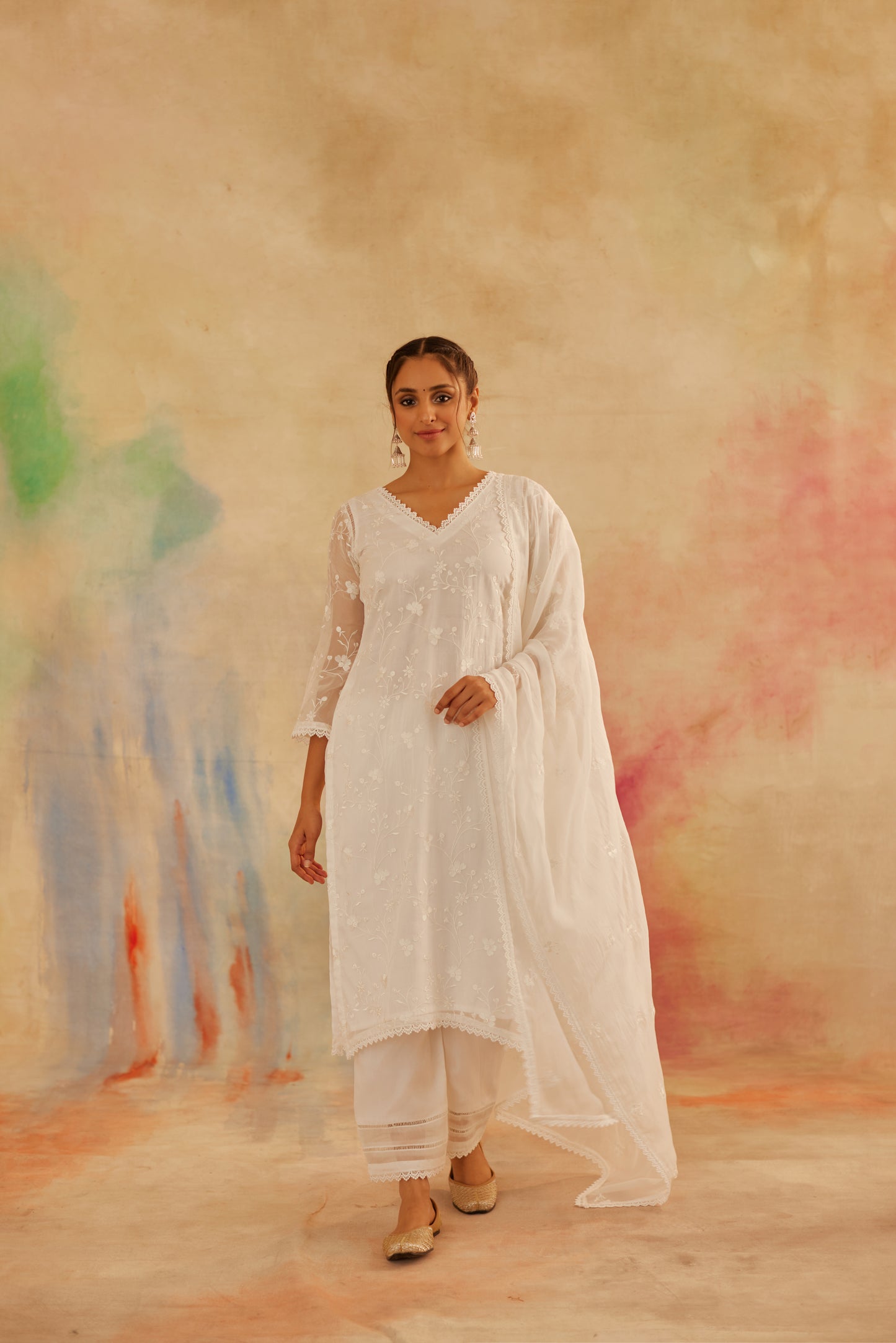 Aseem Ivory White Embroidered Straight Suit Set