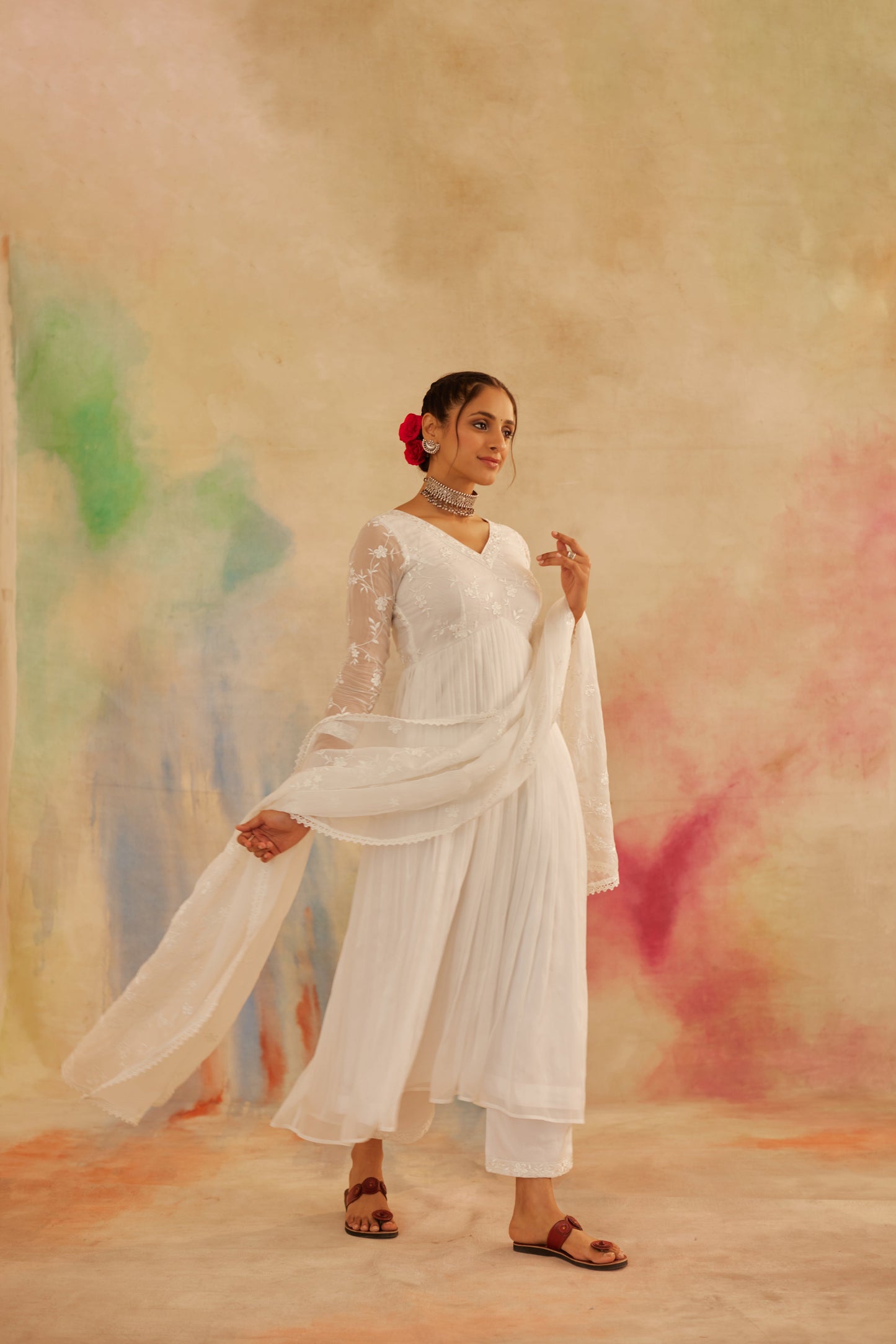 Surbhi Jyoti in Aseem Ivory White Embroidered Anarkali Gown Set