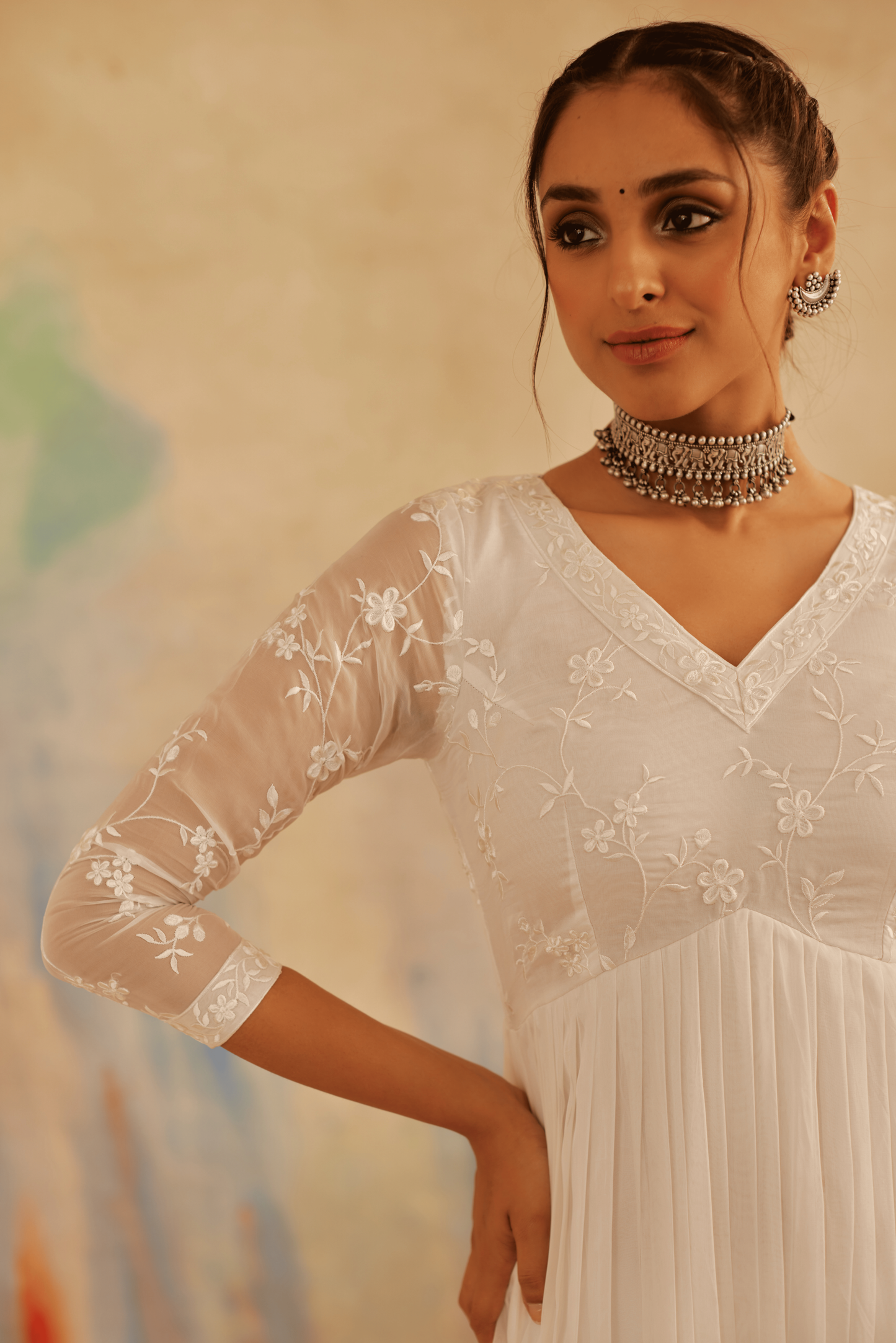 Aseem Ivory White Embroidered Anarkali Gown Set