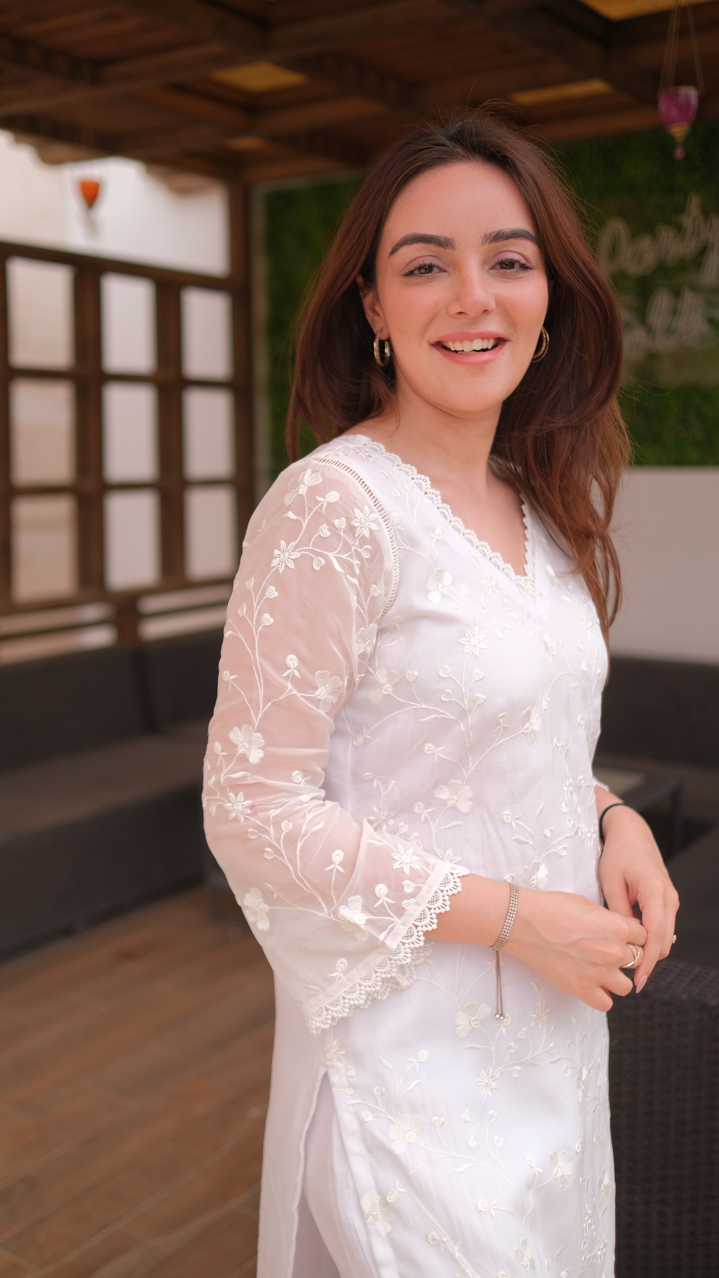 Simran Sethi in Aseem Ivory White Embroidered Straight Suit Set