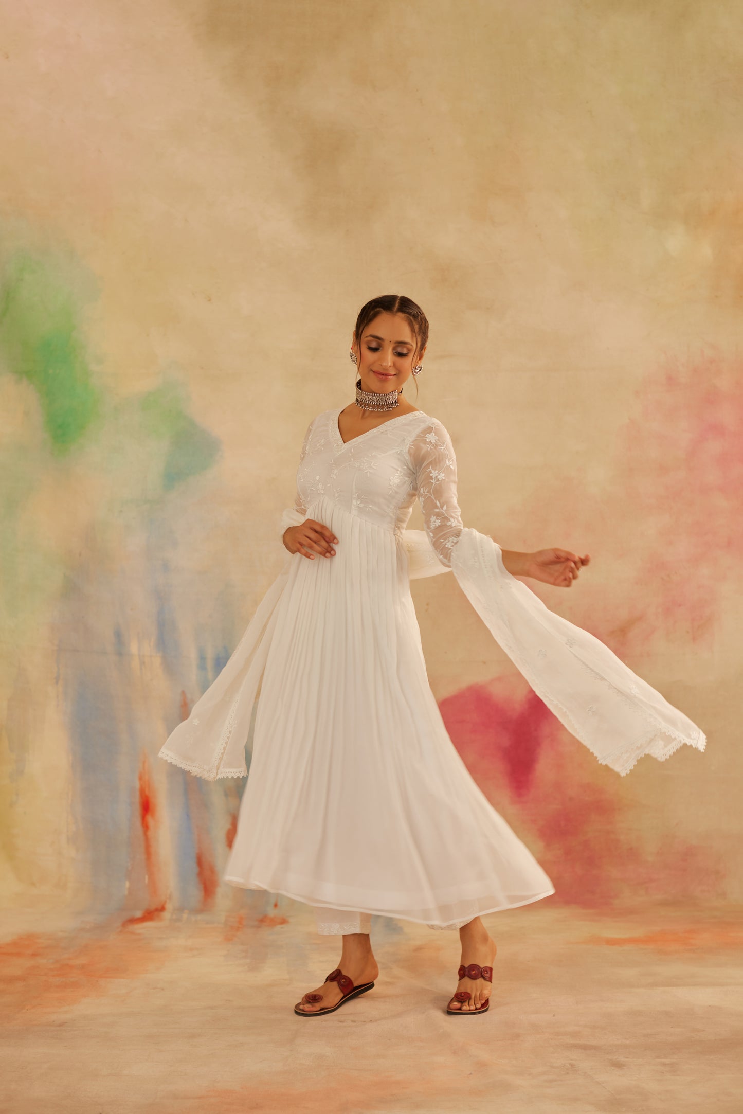 Aseem Ivory White Embroidered Anarkali Gown Set