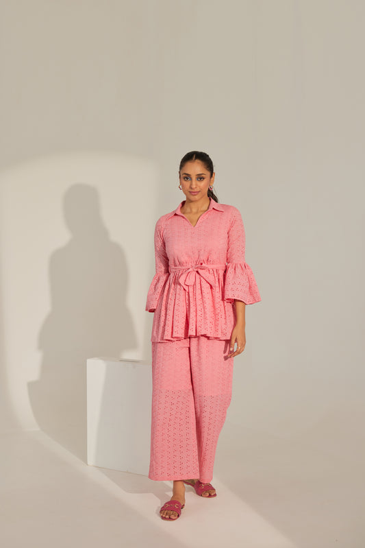 Pink Chikankari Summer Co-ord Set.