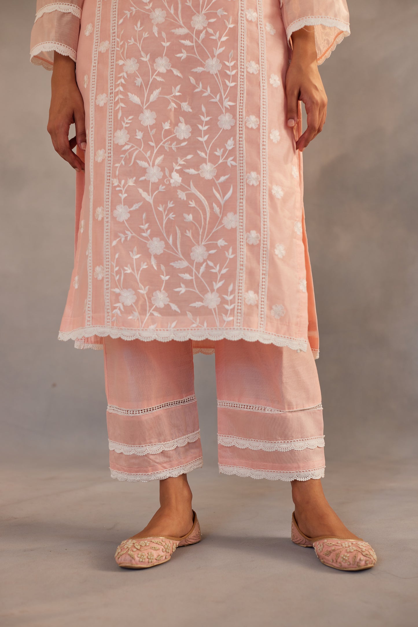 Archana Puran Singh in Gulbagh - Peach Embroidered Suit Set.