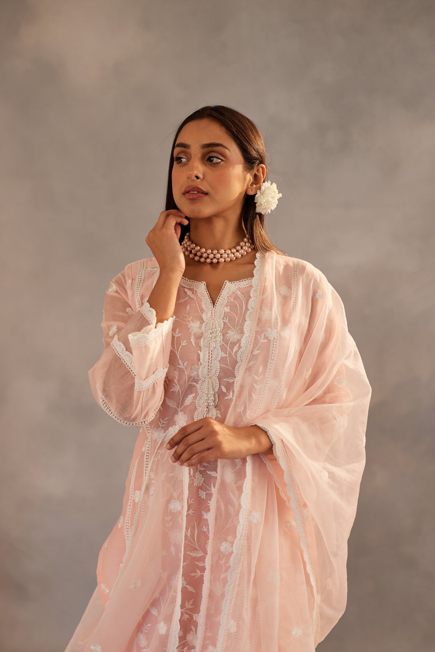 Archana Puran Singh in Gulbagh - Peach Embroidered Suit Set.