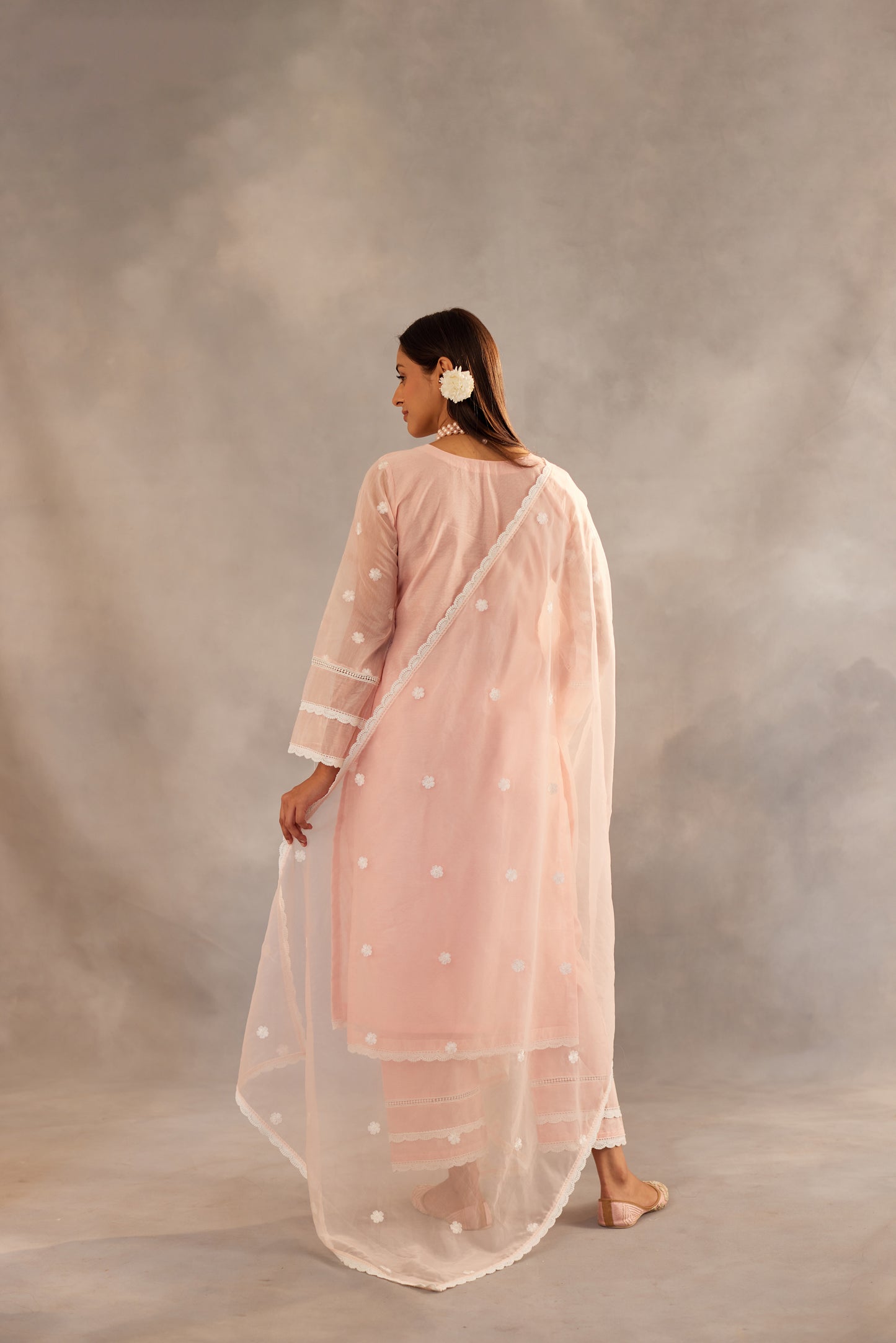 Archana Puran Singh in Gulbagh - Peach Embroidered Suit Set.