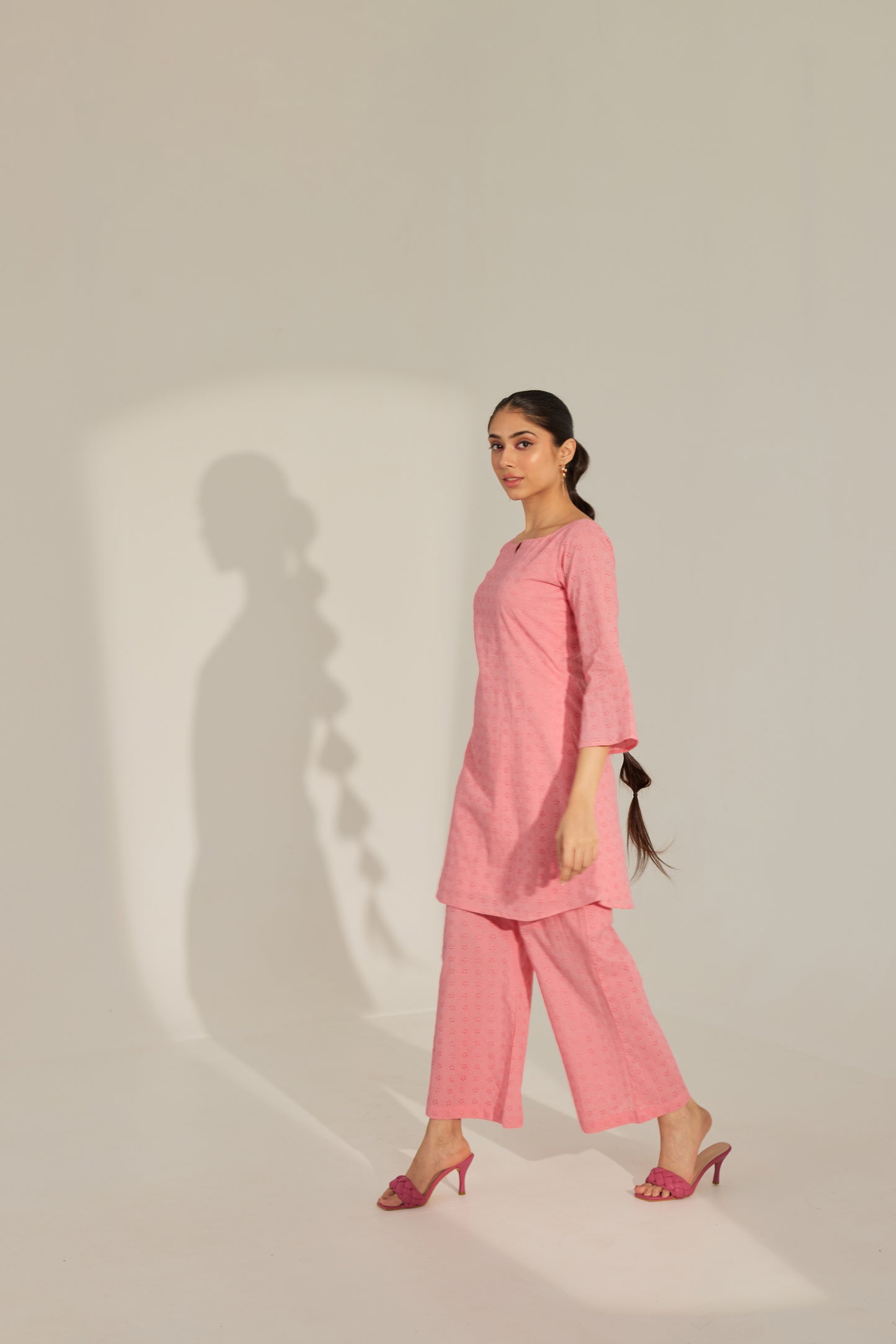 Pink Chikankari Summer Co-ord Set.