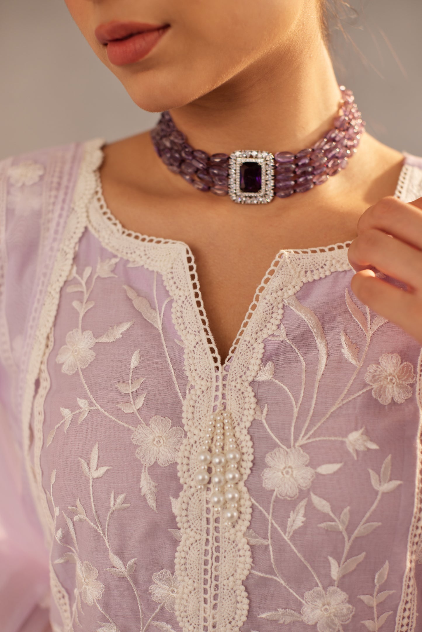 Kalgi - Lavender Embroidered Suit Set.