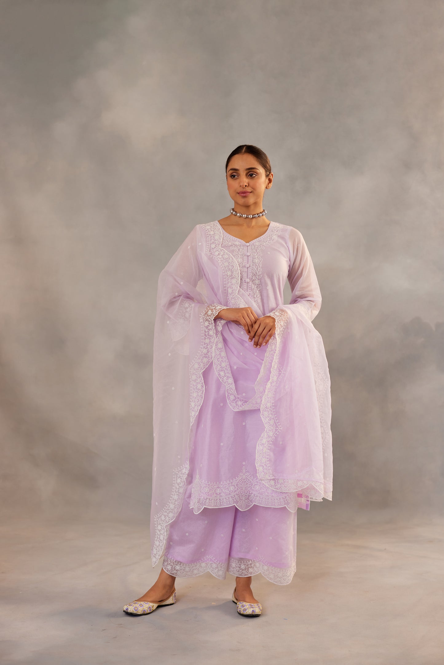 Parisa Barkzi in Kesar - Lavender Embroidered Suit Set.