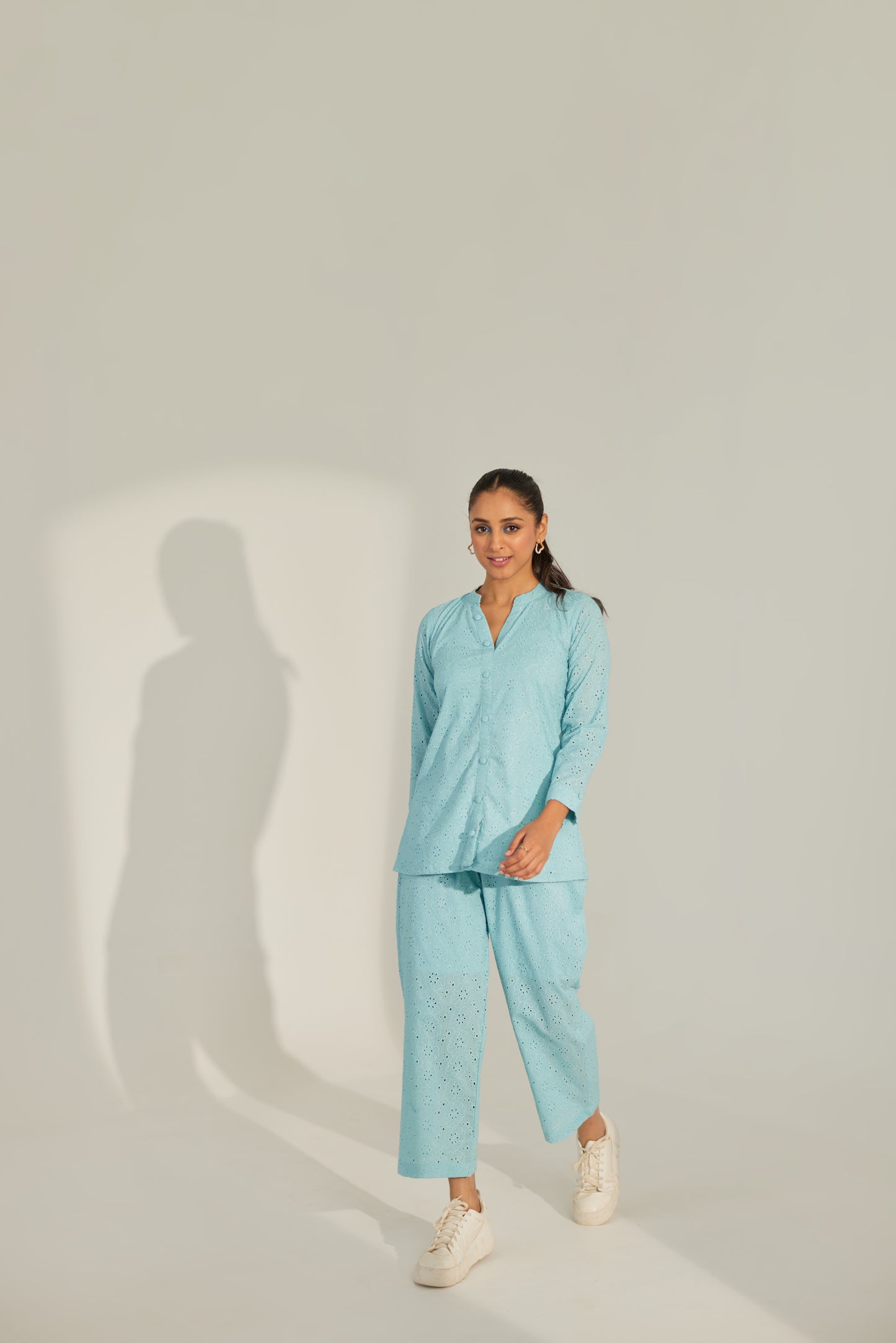 Blue Chikankari Summer Co-ord Set.