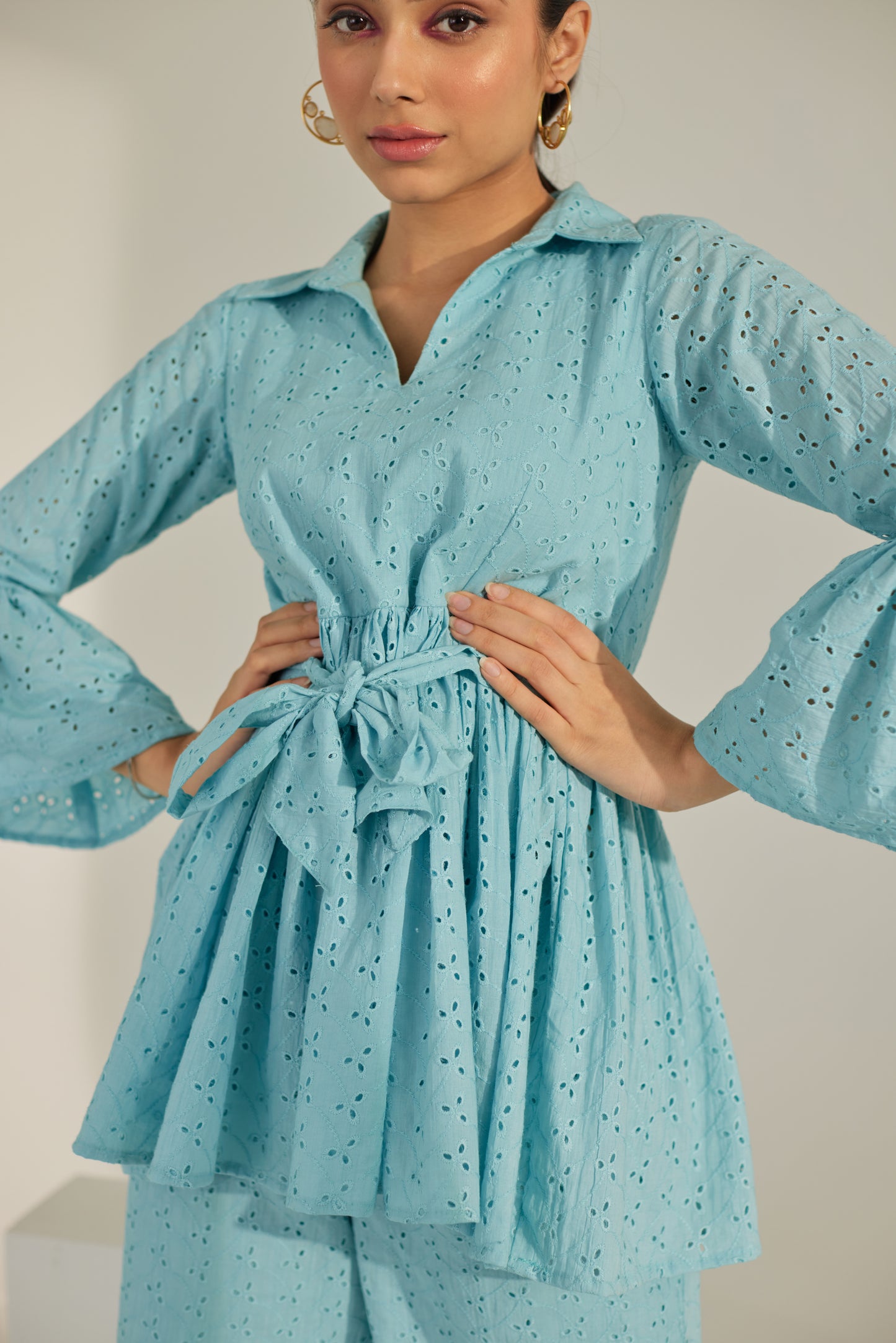 Blue Chikankari Summer Co-ord Set.