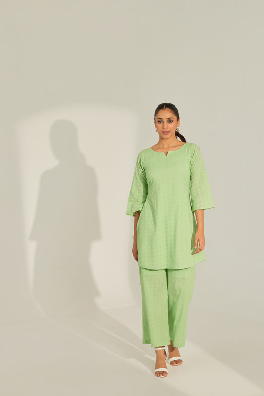 Green Chikankari Summer Co-ord Set.