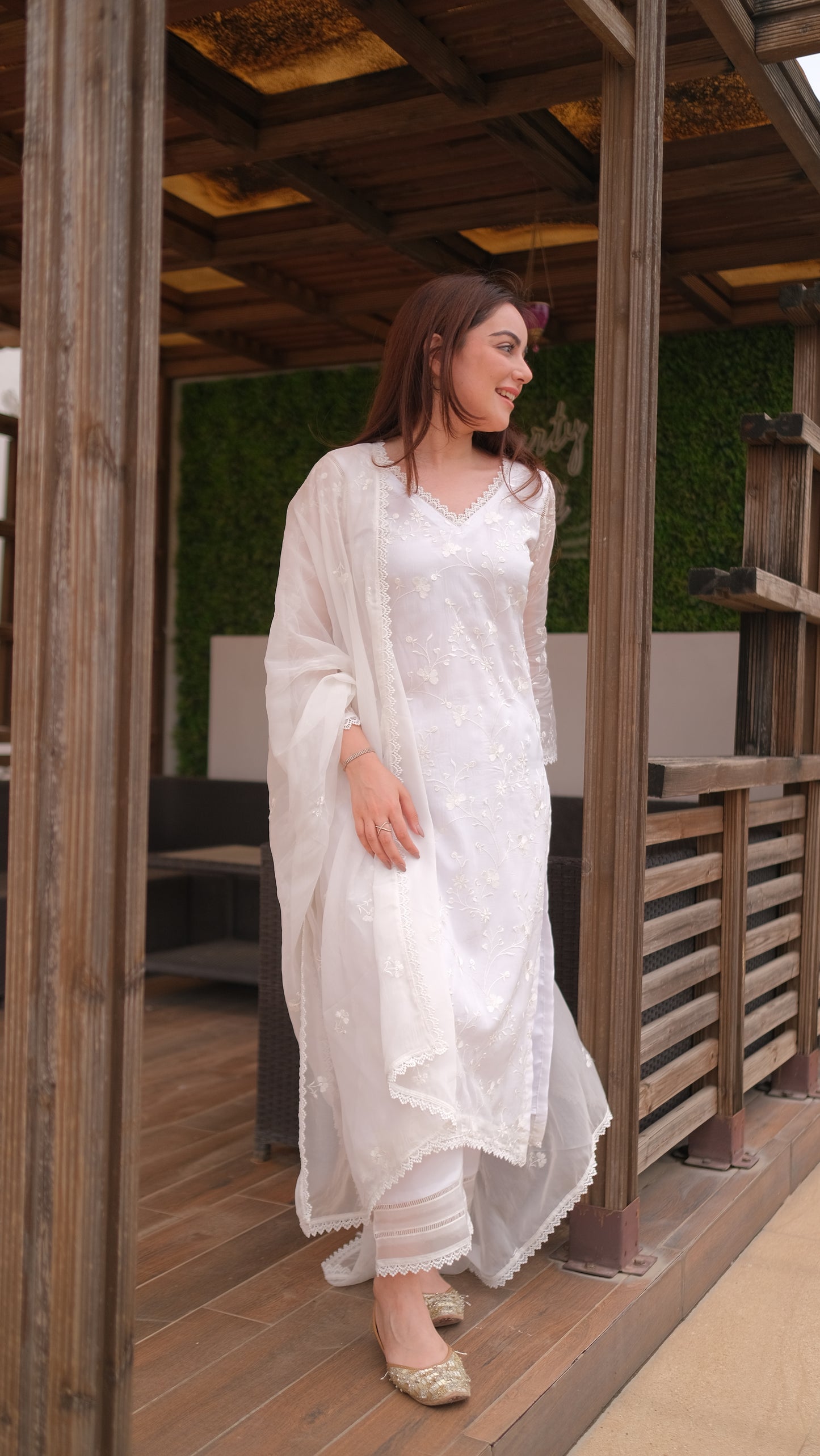 Simran Sethi in Aseem Ivory White Embroidered Straight Suit Set