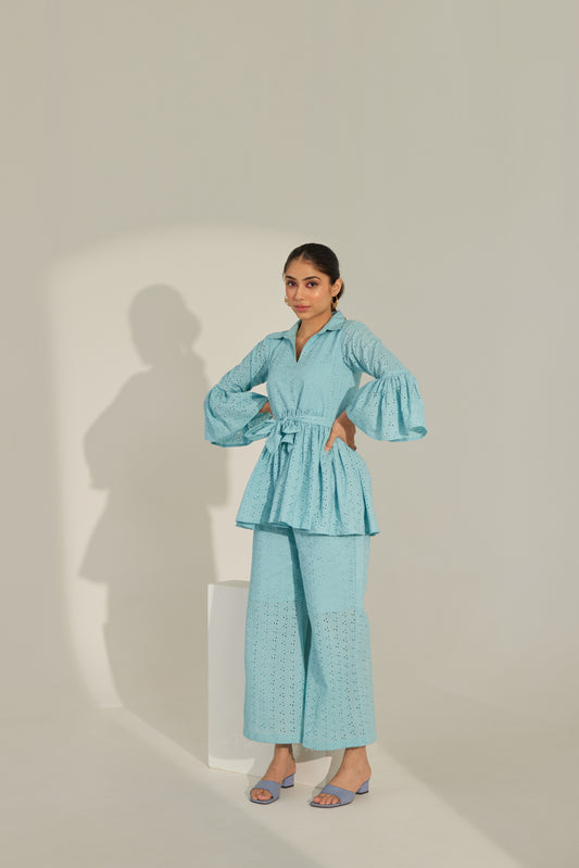 Blue Chikankari Summer Co-ord Set.