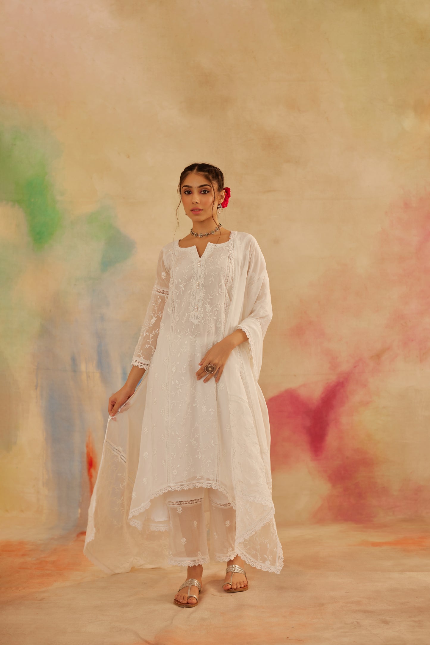 Aseem Ivory White Embroidered A-Line Suit Set