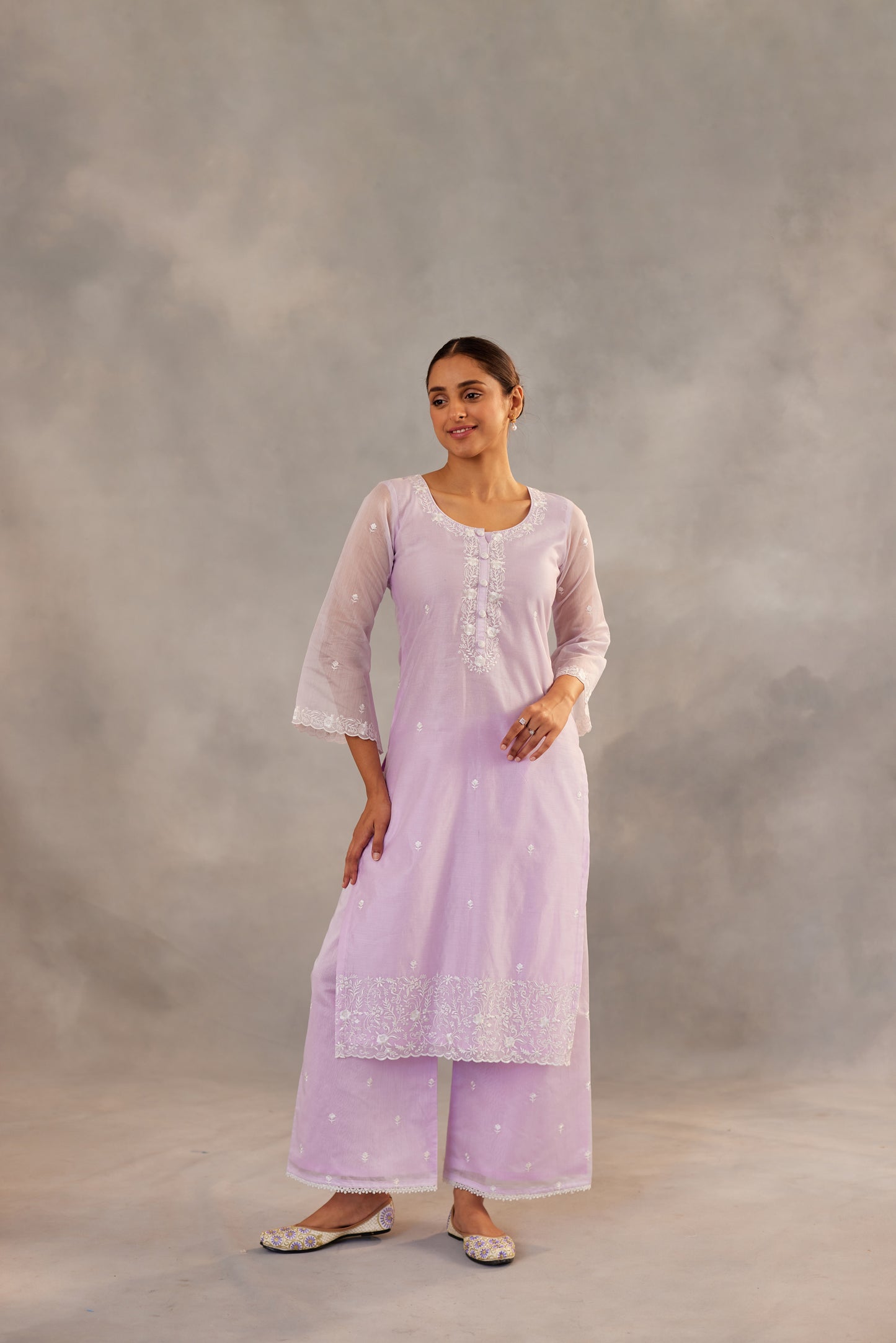 Aparajita - Lavender Embroidered Suit Set.