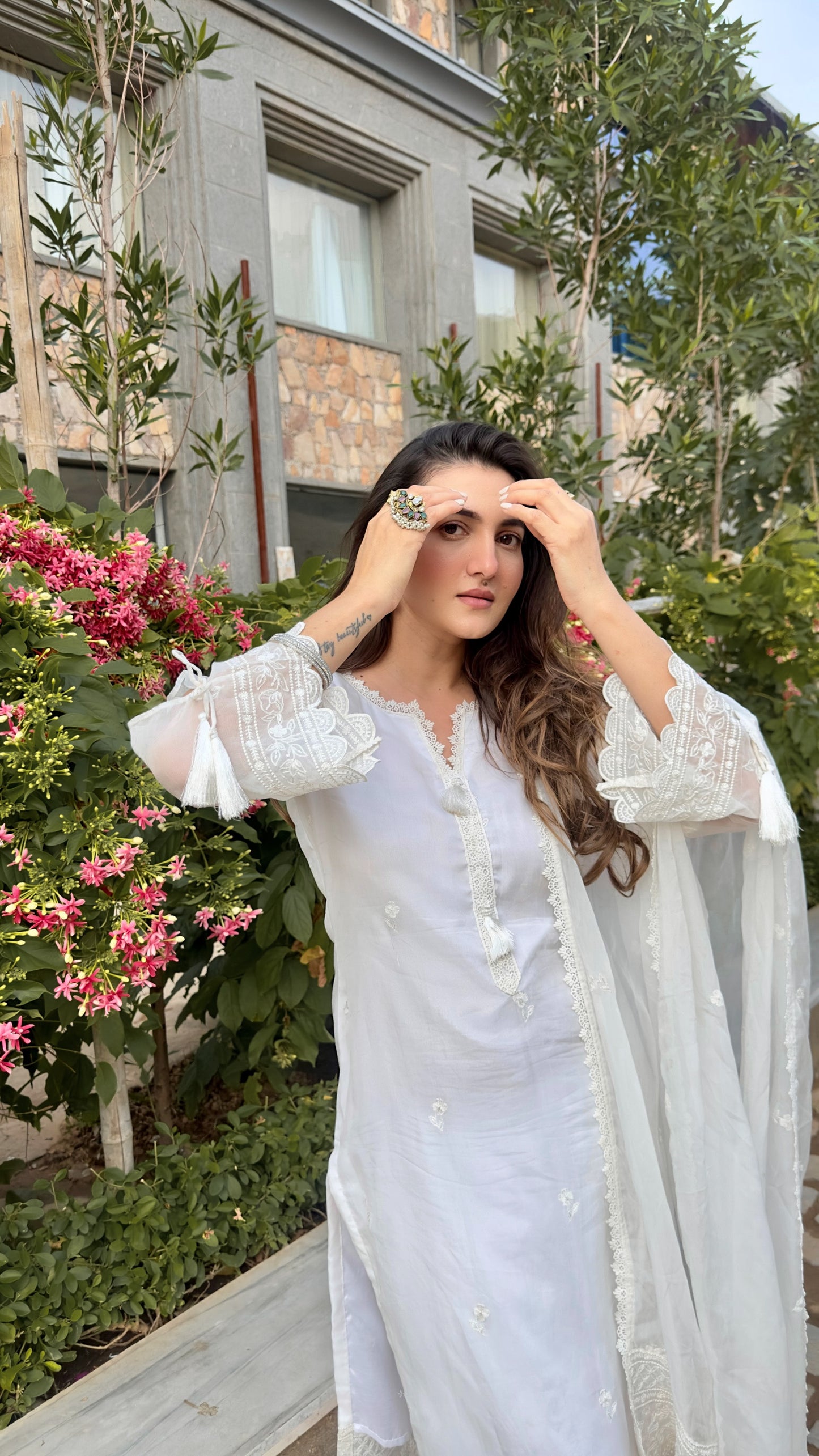 Deviya Singh in Aseem Ivory White Embroidered Straight Suit Set