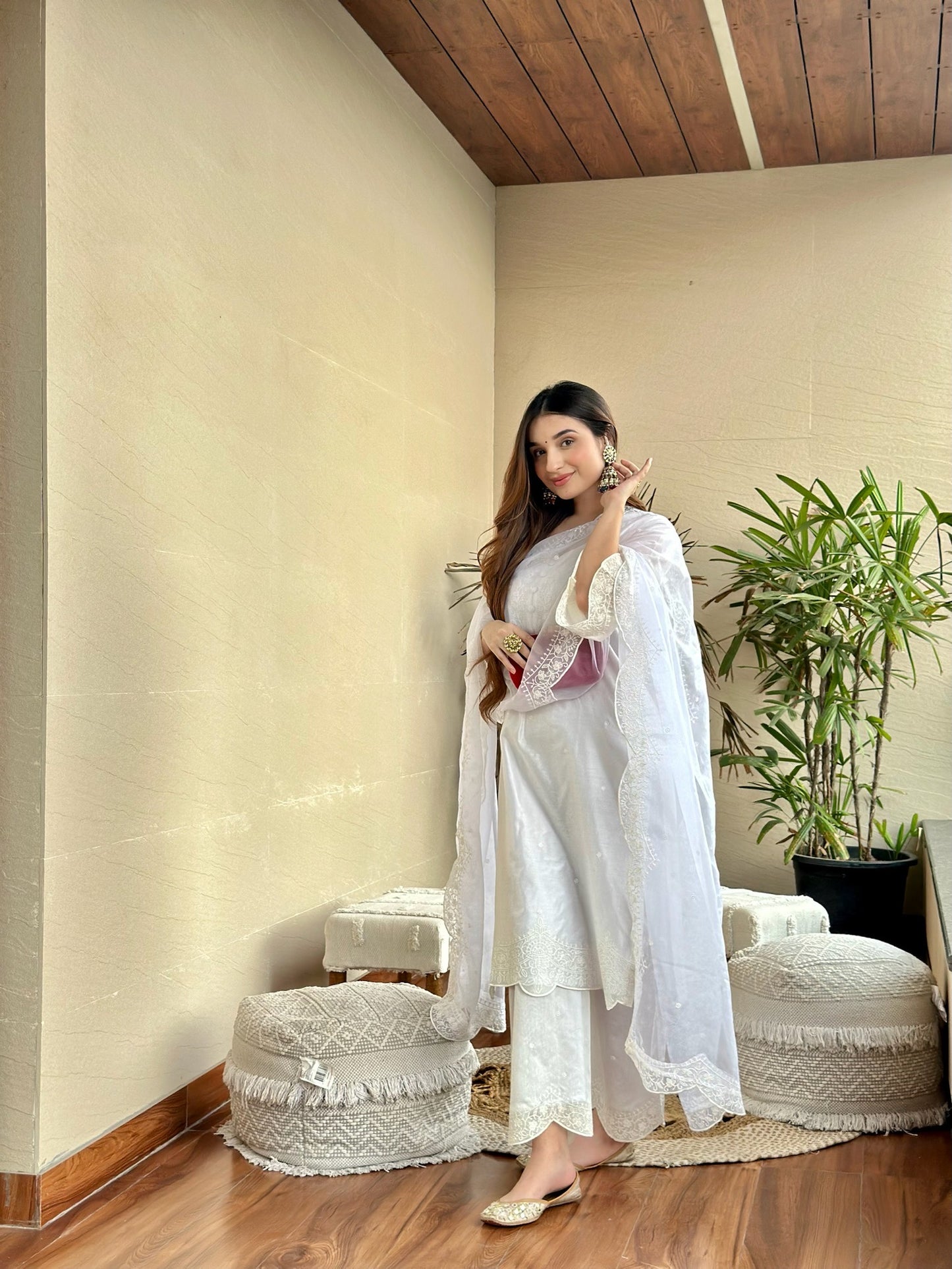 Tanya Sharma in Juhi - Egg White Embroidered Suit Set.