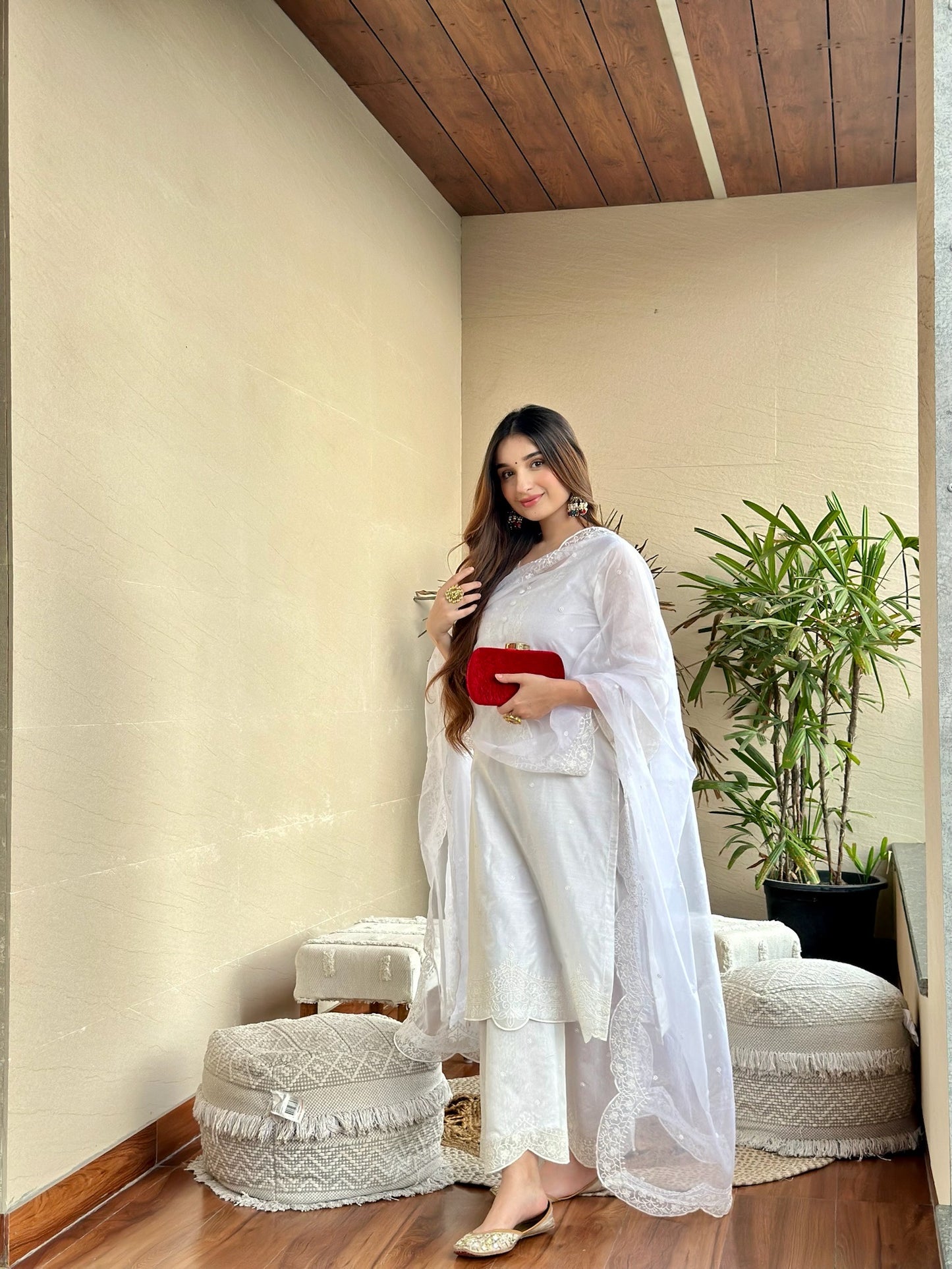 Tanya Sharma in Juhi - Egg White Embroidered Suit Set.