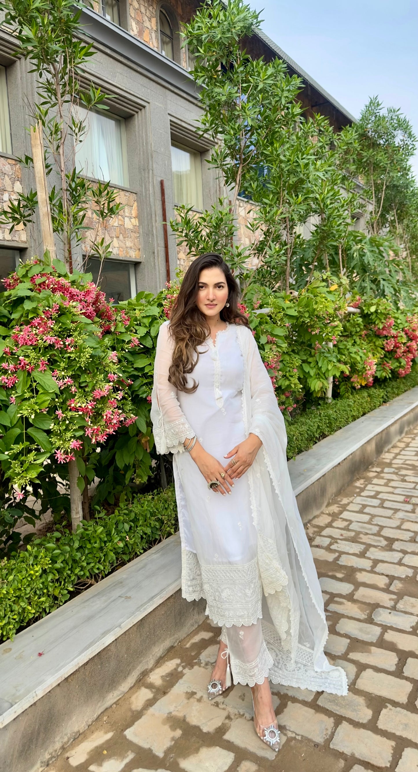 Deviya Singh in Aseem Ivory White Embroidered Straight Suit Set
