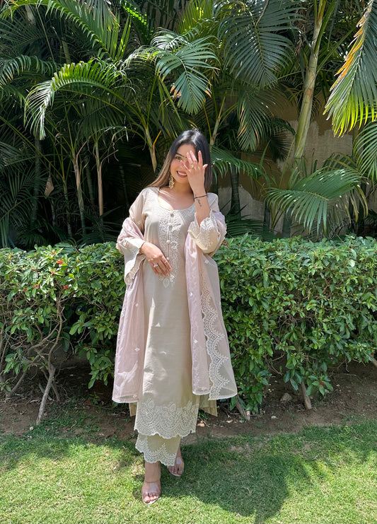 Heena Sachdeva in in Hazel Beige Chanderi Suit Set