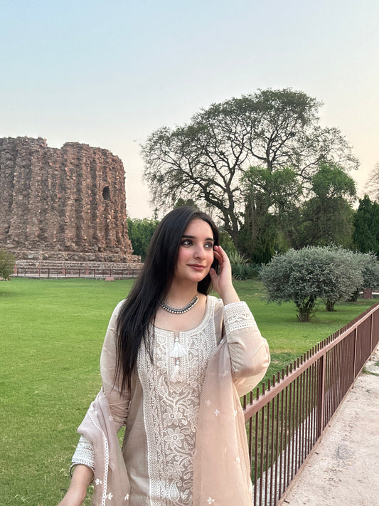 Nandita Miglani in Hazel Beige Chanderi Suit Set